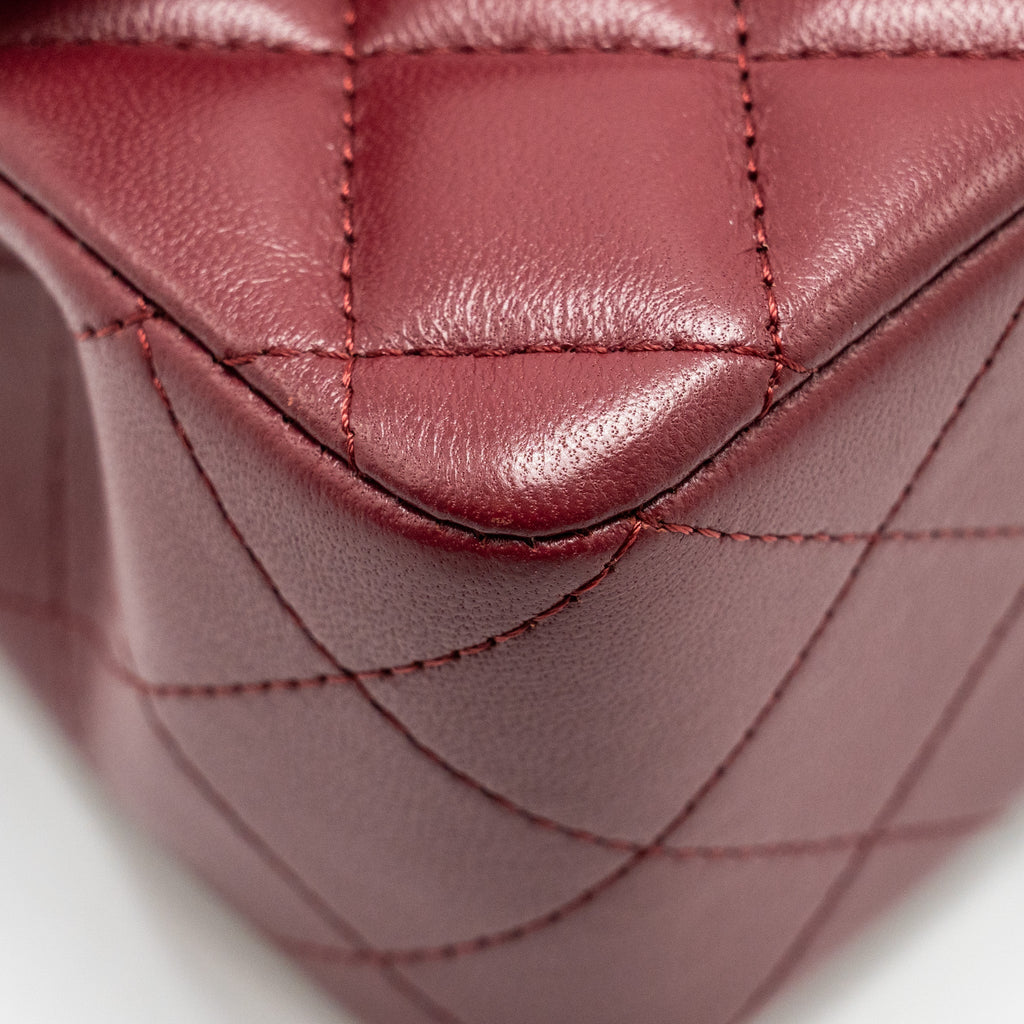 Chanel Top Handle Mini Rectangular Flap Bag Lambskin Burgundy L (Microchip)