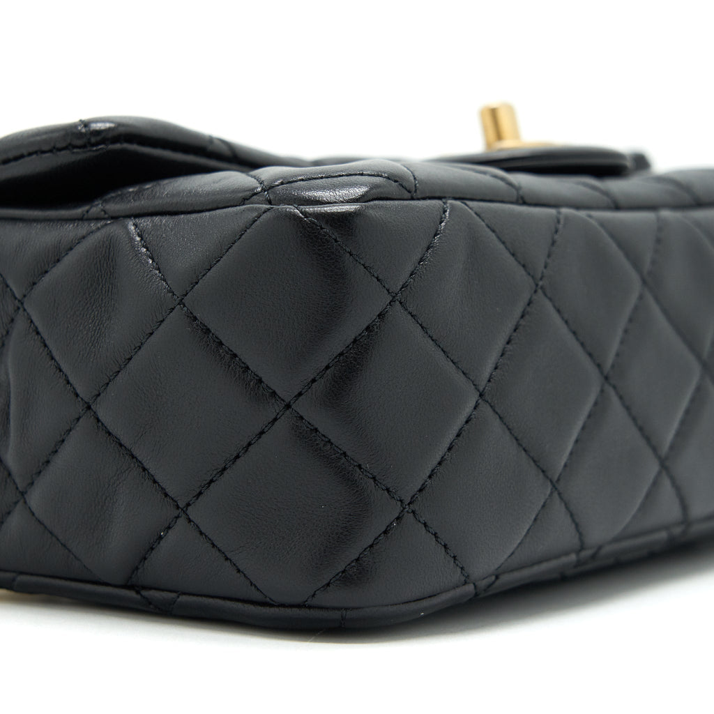 Chanel 22C pearl Crush Mini rectangular Flap Bag Lambskin Black