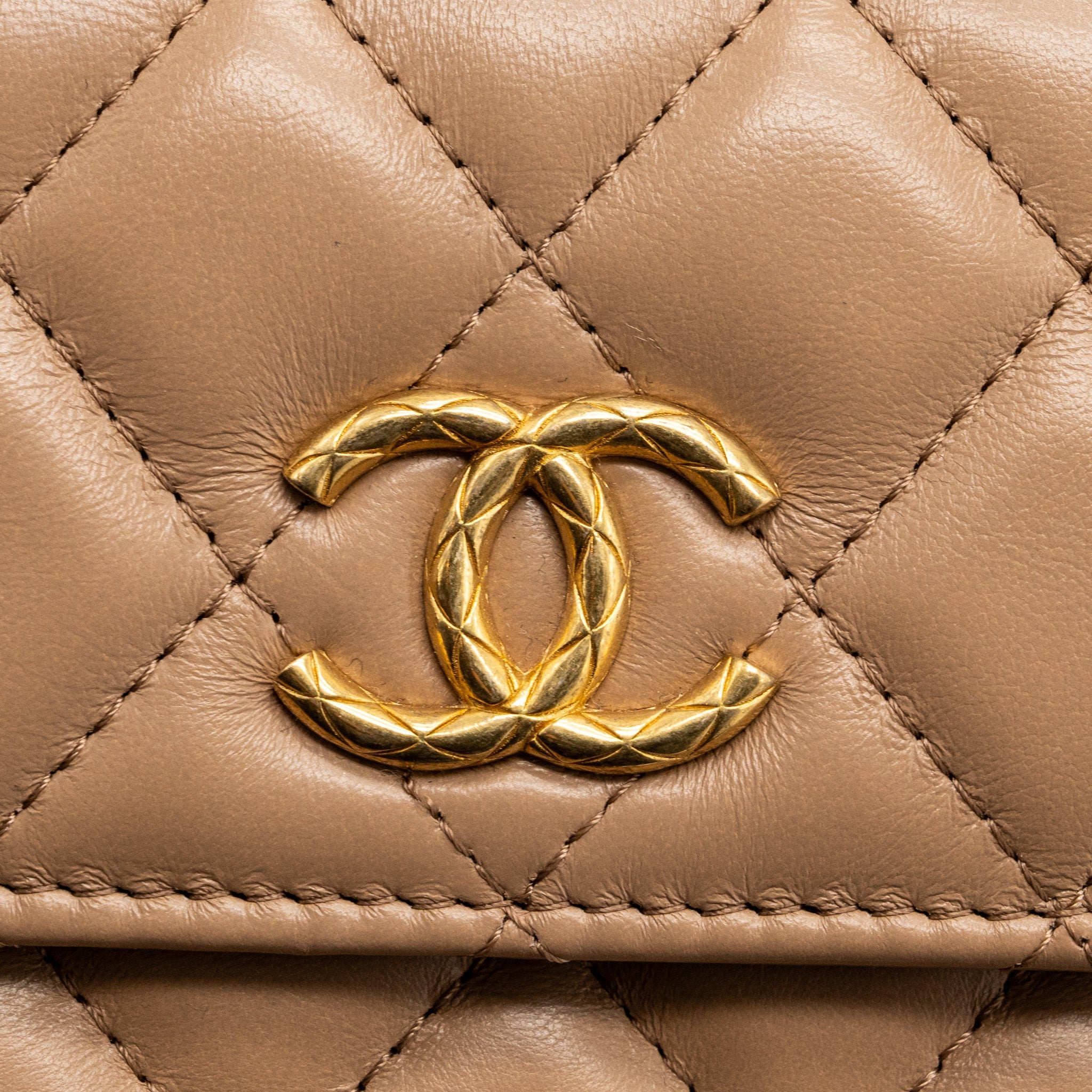 Chanel 22K gold pillar mini flap bag lambskin dark beige  (Microchip)