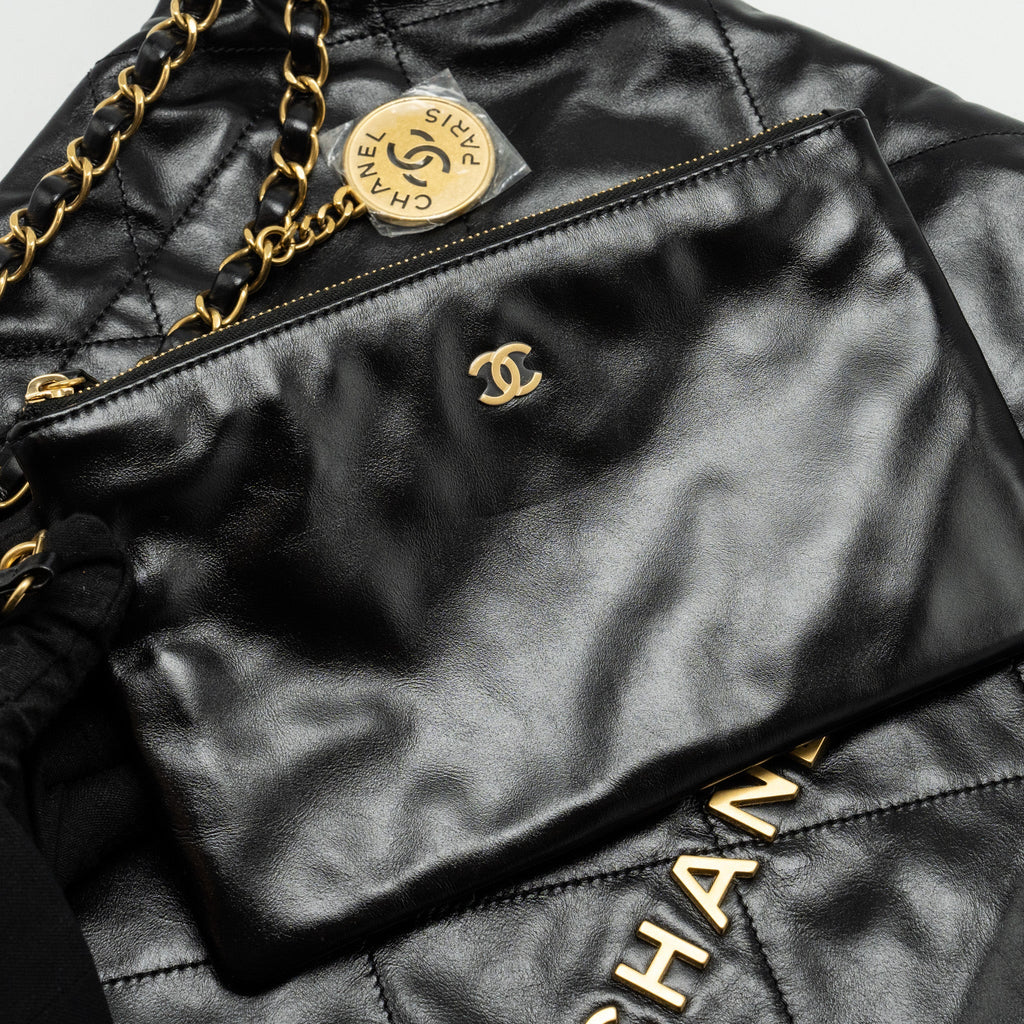 Chanel Medium 22 Bag Shiny Calfskin Black  (microchip)
