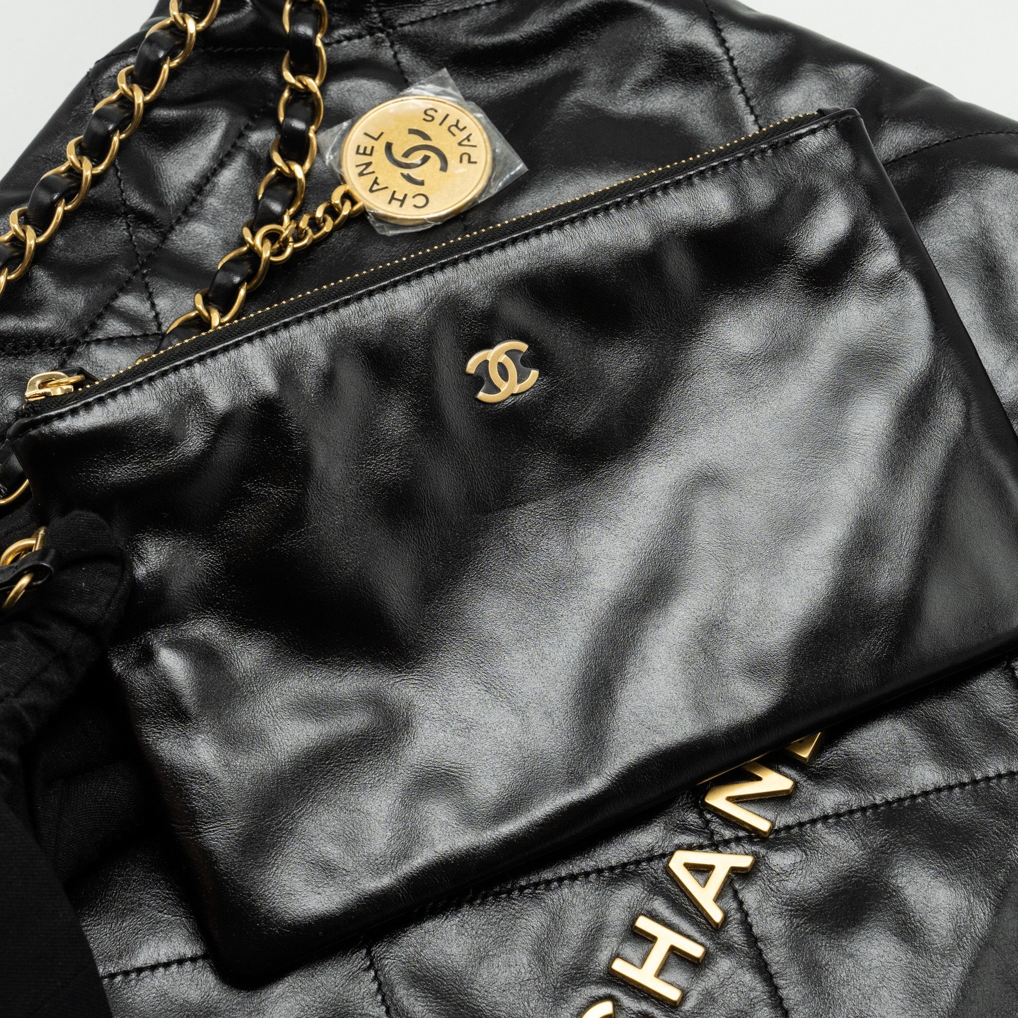 Chanel Medium 22 Bag Shiny Calfskin Black  (microchip)