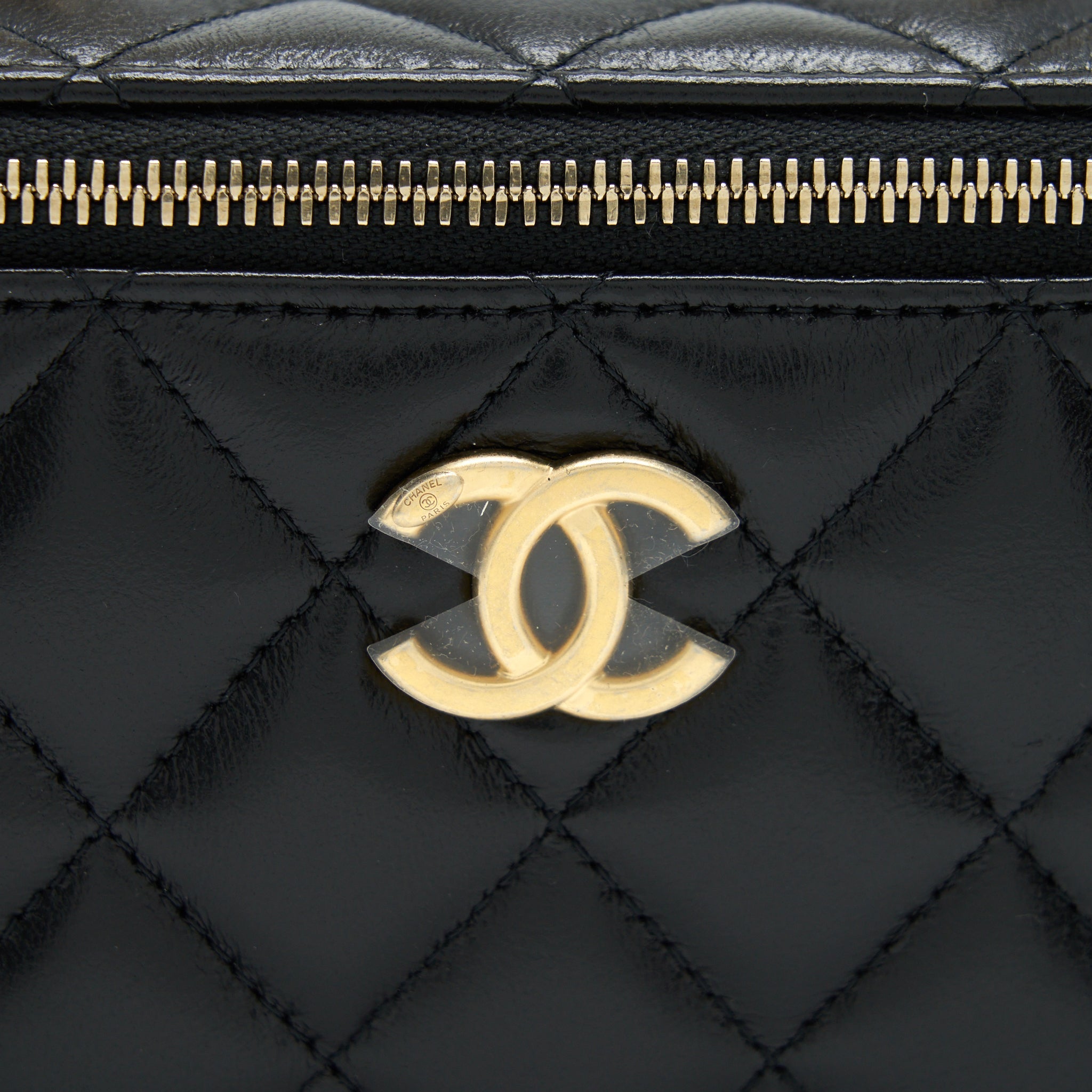 Chanel 22S Letter Top Handle Long Vanity With Chain Lambskin Black