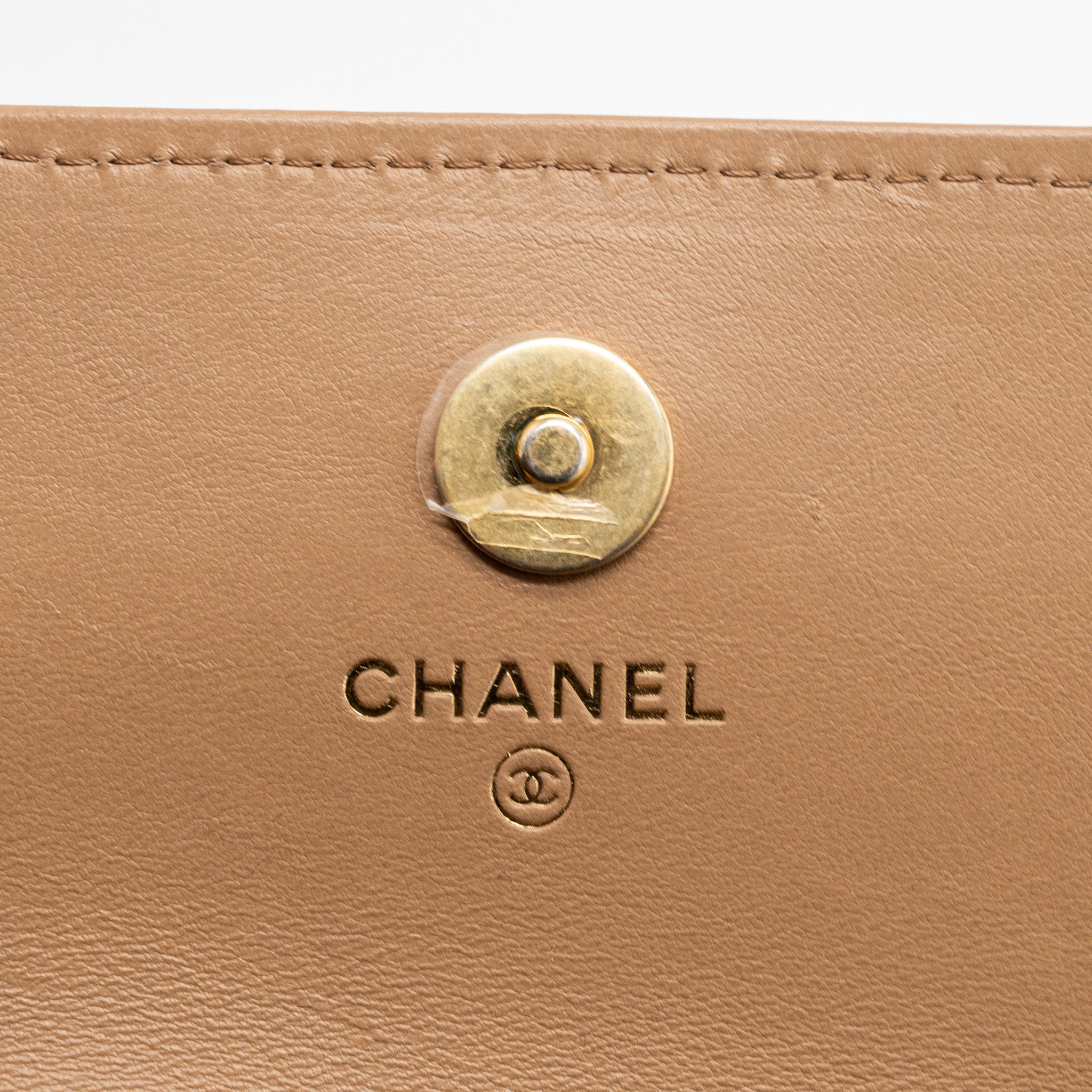 Chanel 22K gold pillar mini flap bag lambskin dark beige  (Microchip)