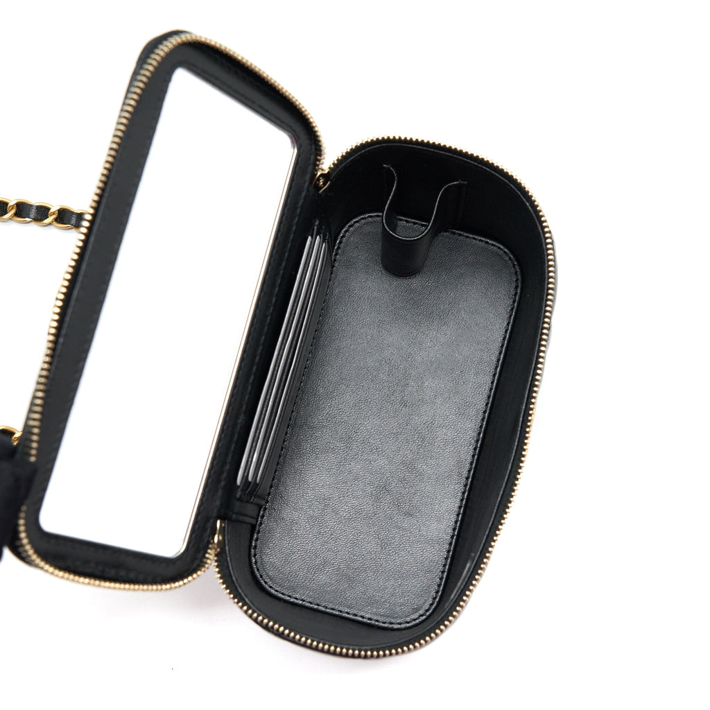 Chanel 22S Letter Top Handle Long Vanity With Chain Lambskin Black