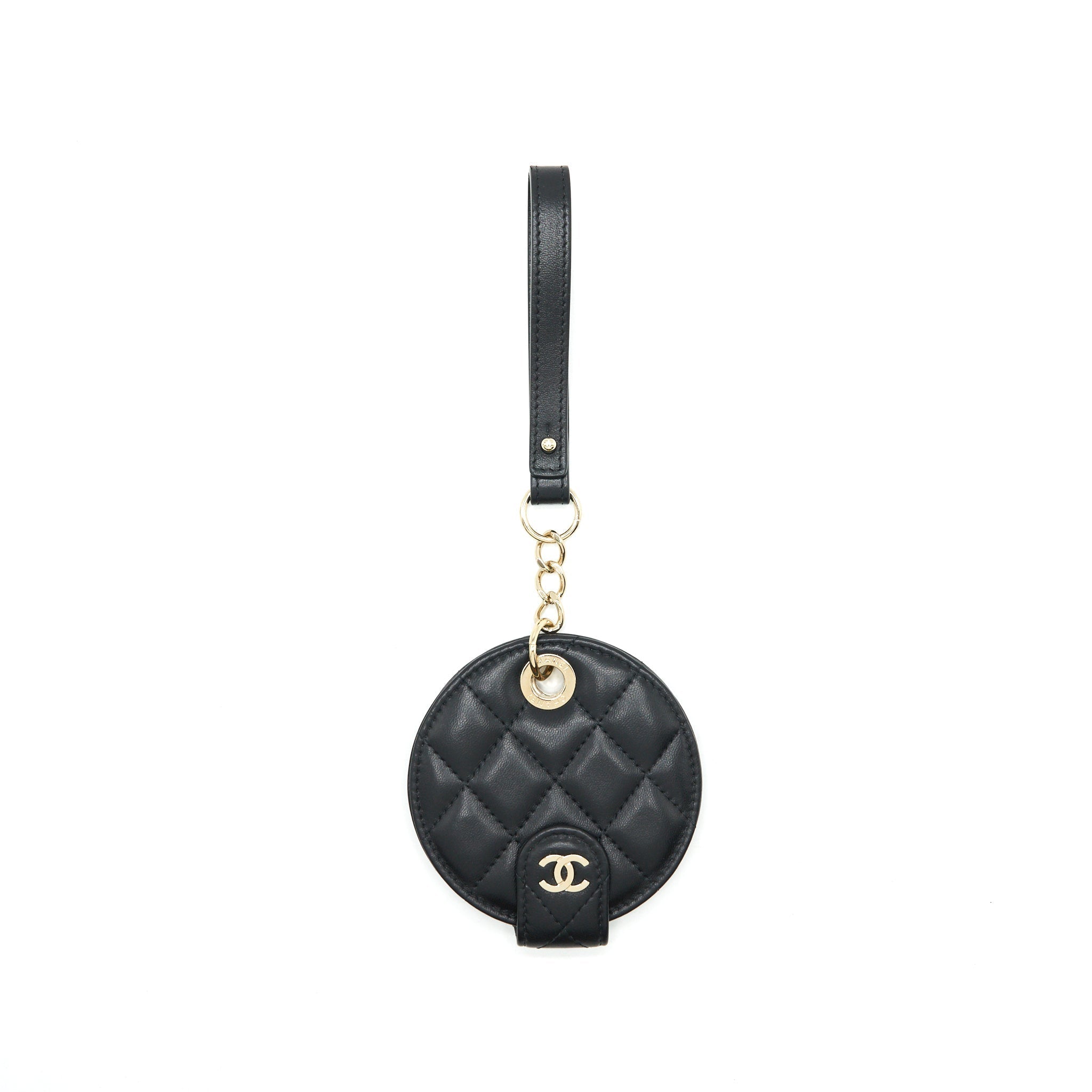 CHANEL QUILTED LUGGAGE TAG LAMBSKIN BLACK L