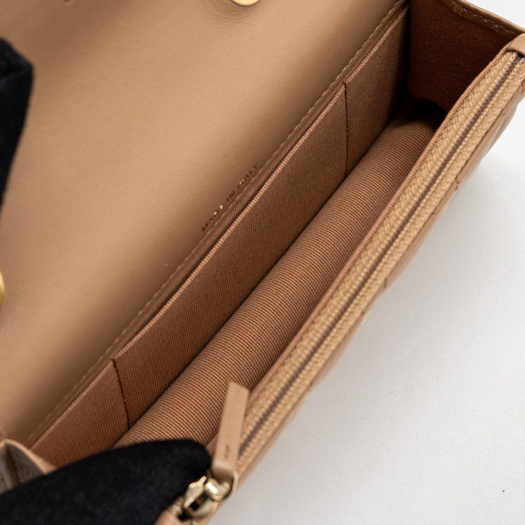 Chanel 22K gold pillar mini flap bag lambskin dark beige  (Microchip)