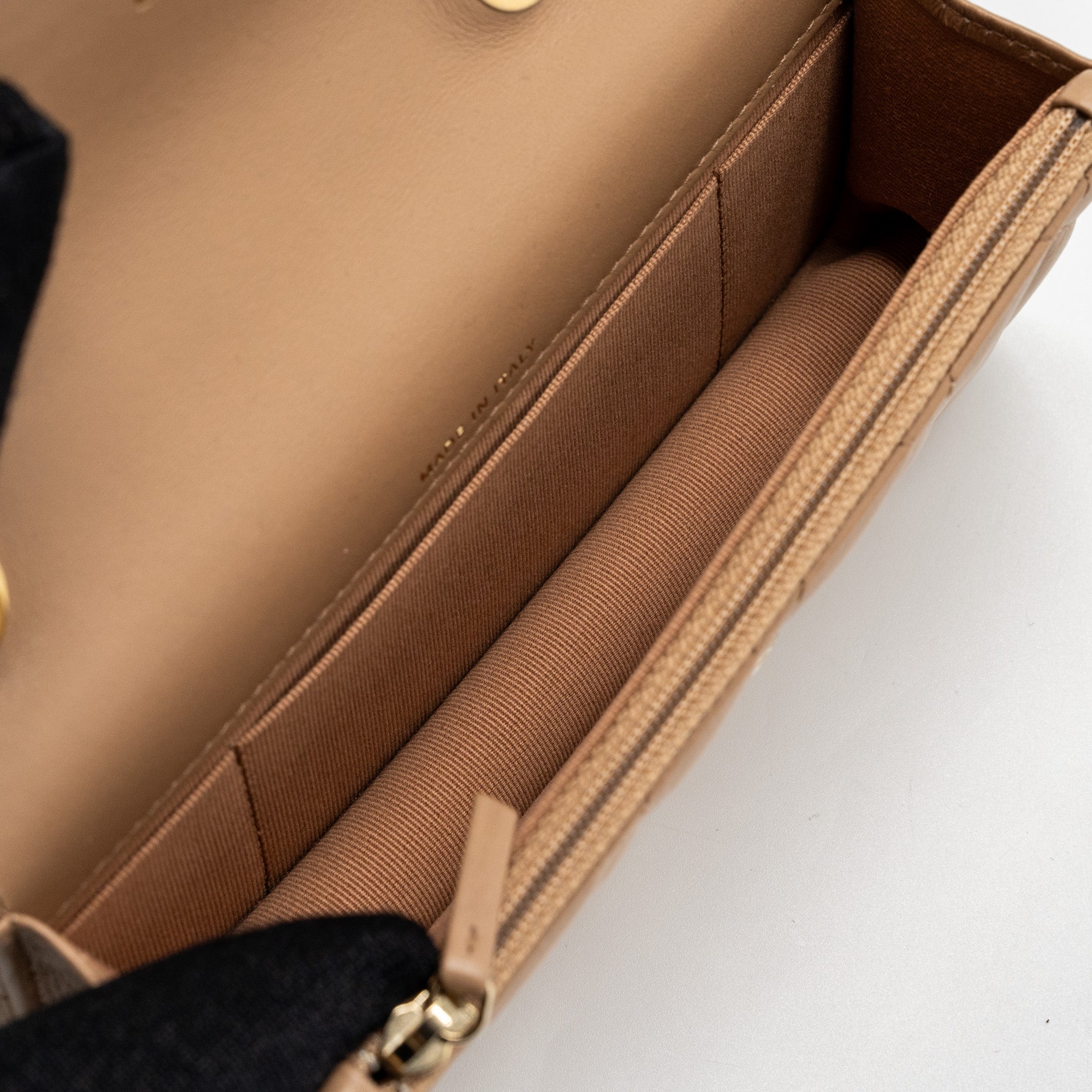 Chanel 22K gold pillar mini flap bag lambskin dark beige  (Microchip)