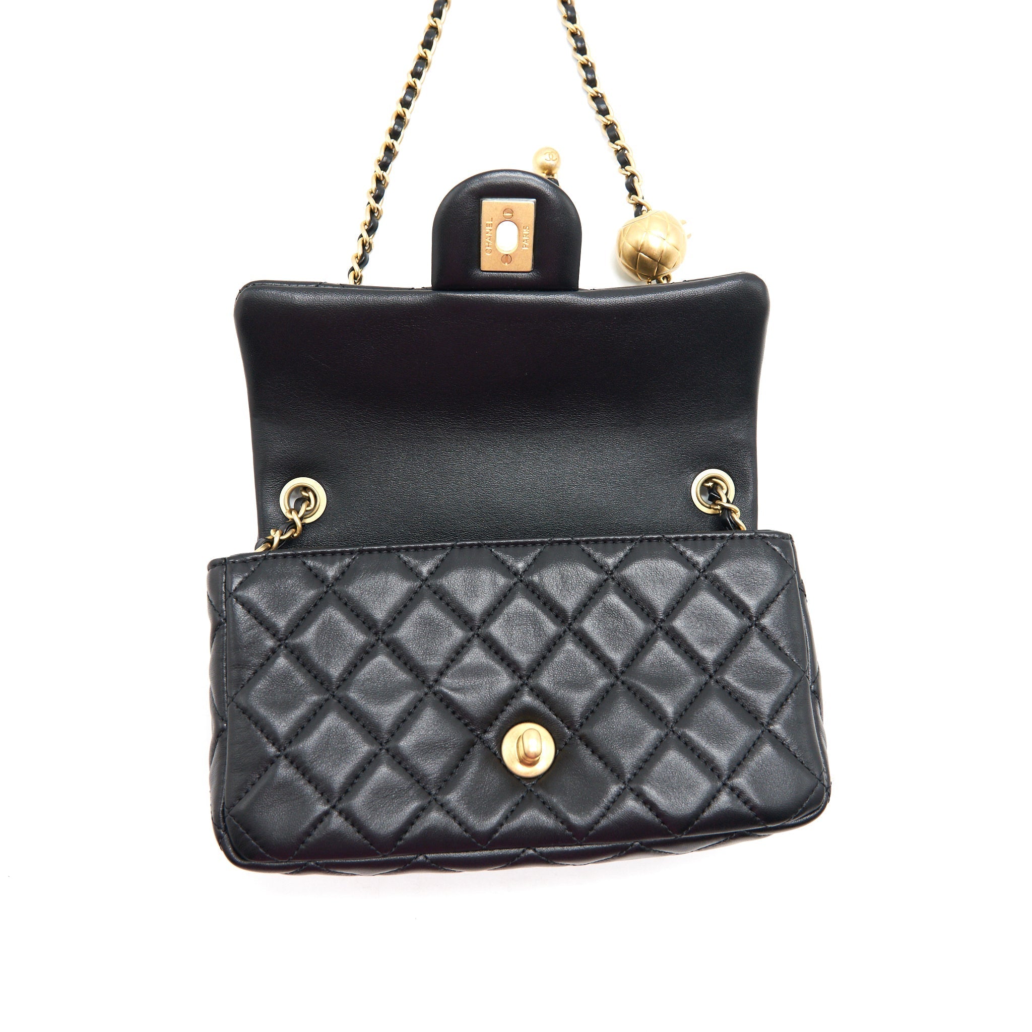 Chanel 22C pearl Crush Mini rectangular Flap Bag Lambskin Black