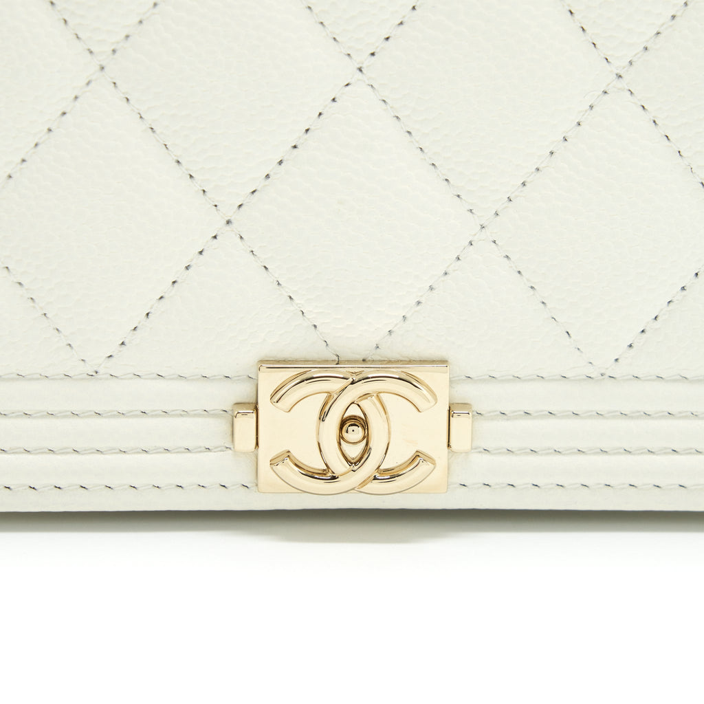 Chanel Boy Wallet On Chain Caviar White L