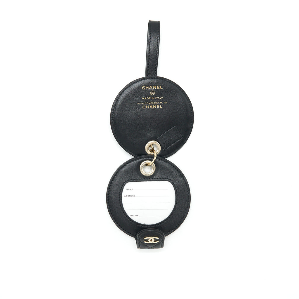CHANEL QUILTED LUGGAGE TAG LAMBSKIN BLACK L
