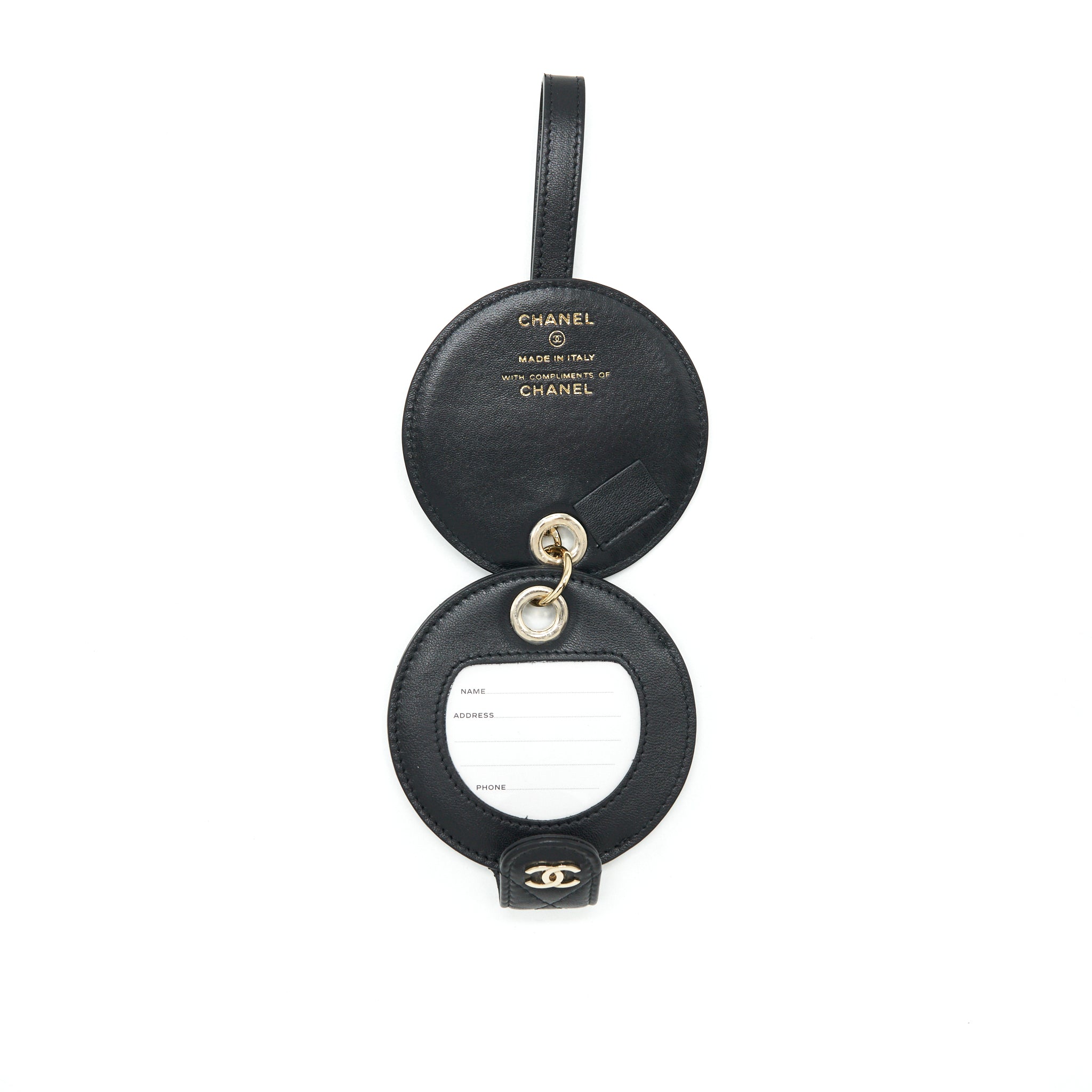CHANEL QUILTED LUGGAGE TAG LAMBSKIN BLACK L