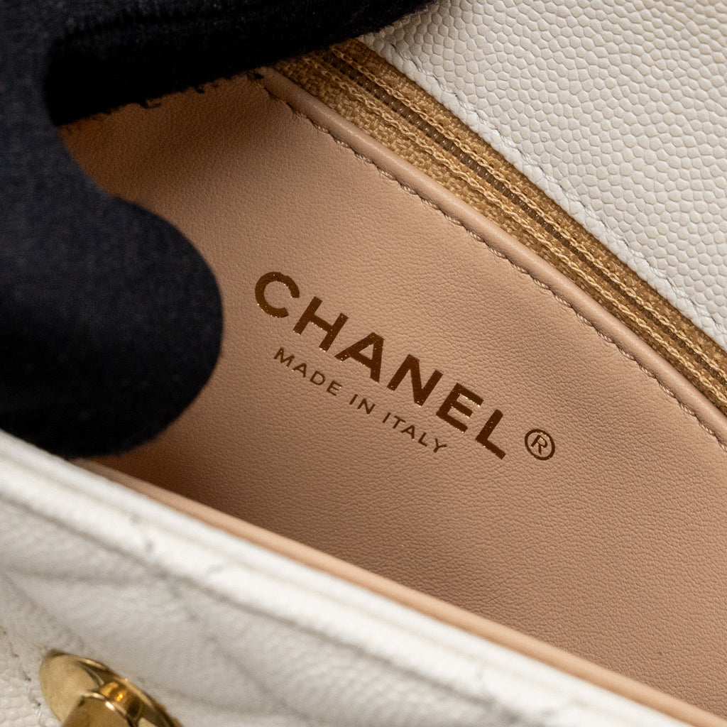 Chanel 23P detailed top handle Small coco handle caviar white  (microchip )