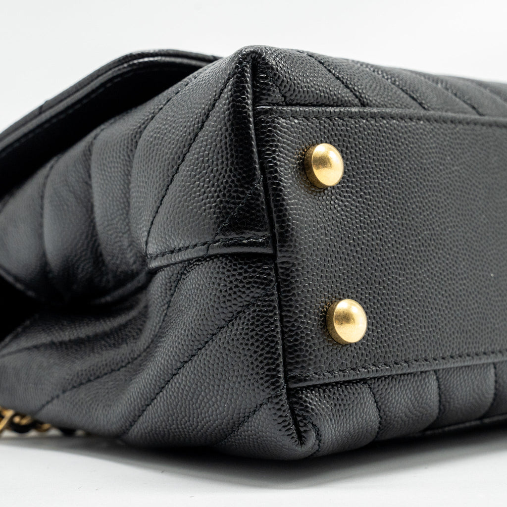Chanel Small Coco Handle Chevron Caviar with Lizard Embossed Handle Black/ Burgundy
