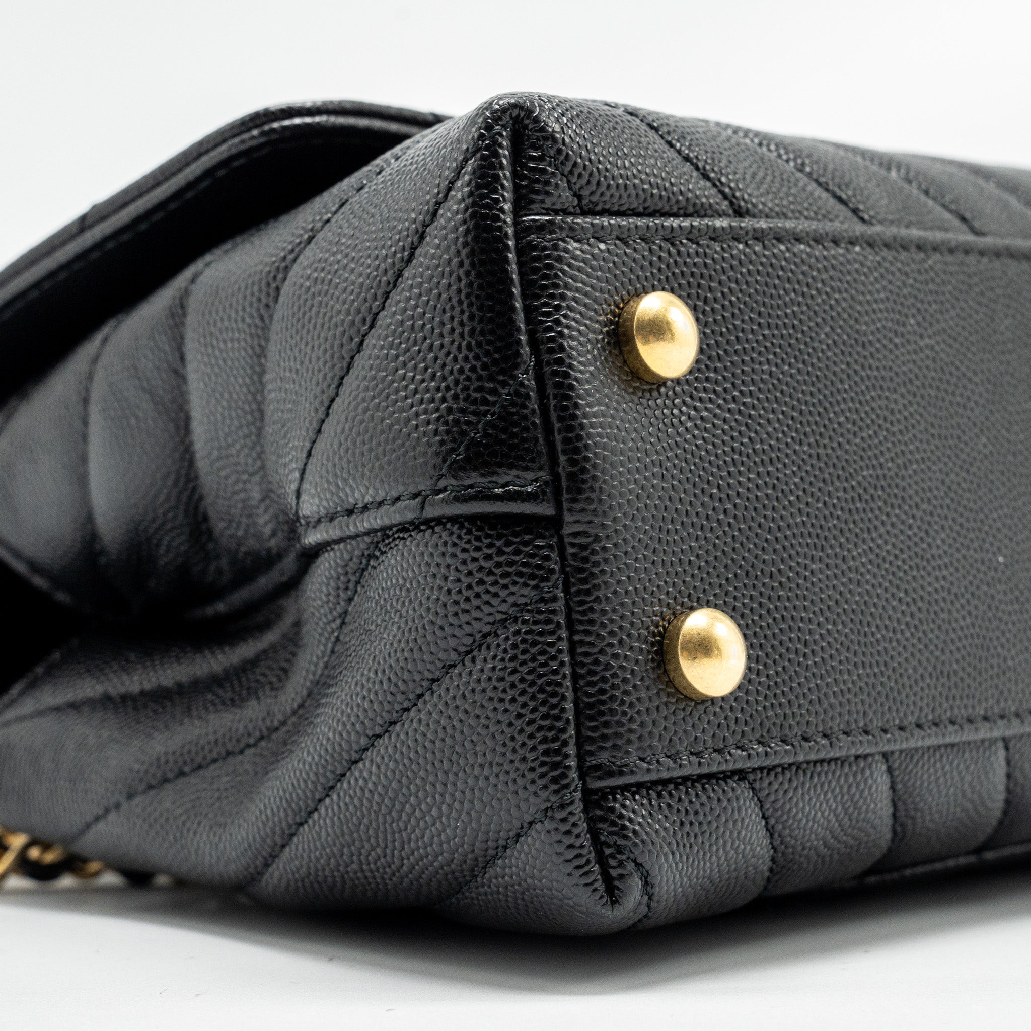 Chanel Small Coco Handle Chevron Caviar with Lizard Embossed Handle Black/ Burgundy