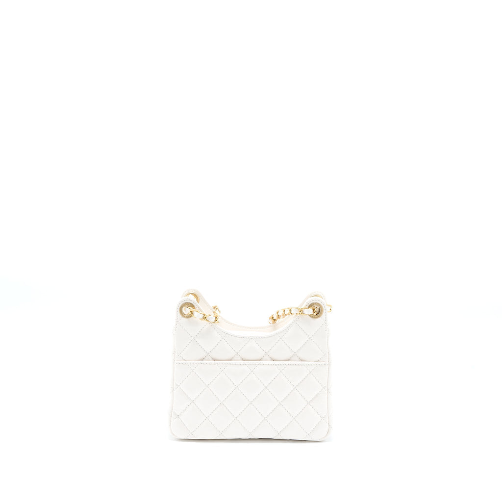 Chanel 23C Small Hobo Bag Shiny Calfskin White Brushed  (Microchip)