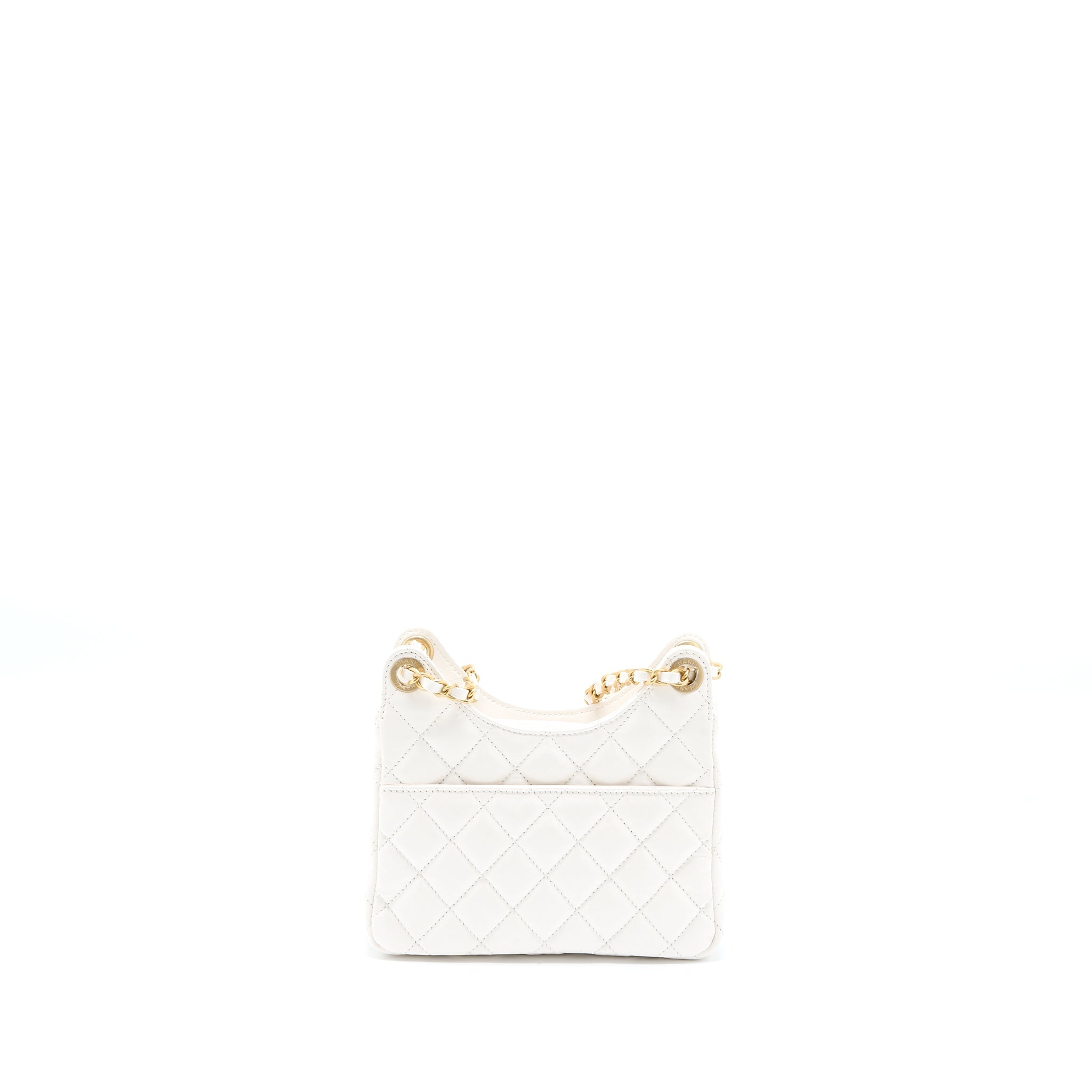 Chanel 23C Small Hobo Bag Shiny Calfskin White Brushed  (Microchip)