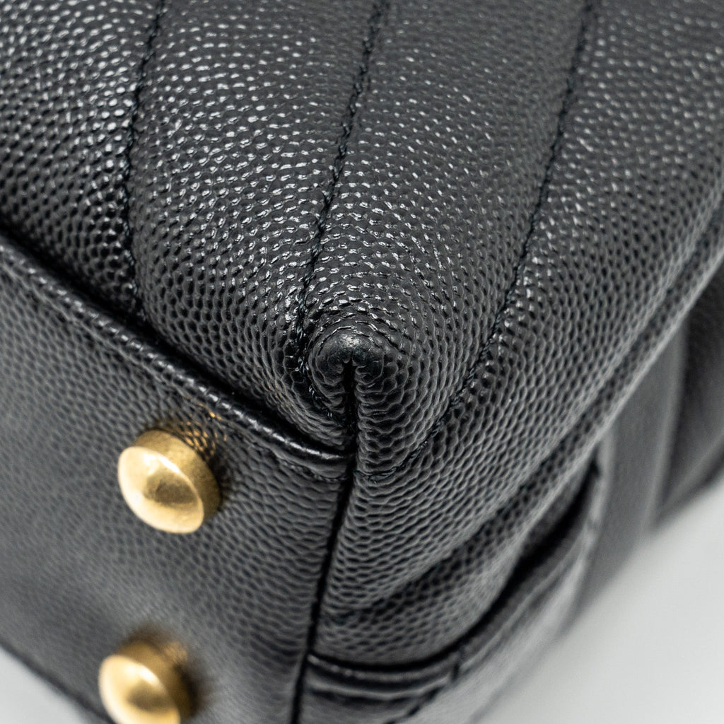 Chanel Small Coco Handle Chevron Caviar with Lizard Embossed Handle Black/ Burgundy