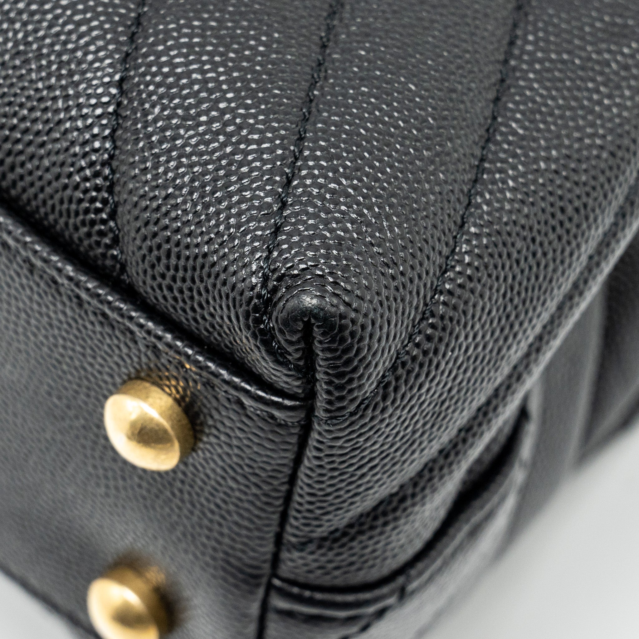Chanel Small Coco Handle Chevron Caviar with Lizard Embossed Handle Black/ Burgundy