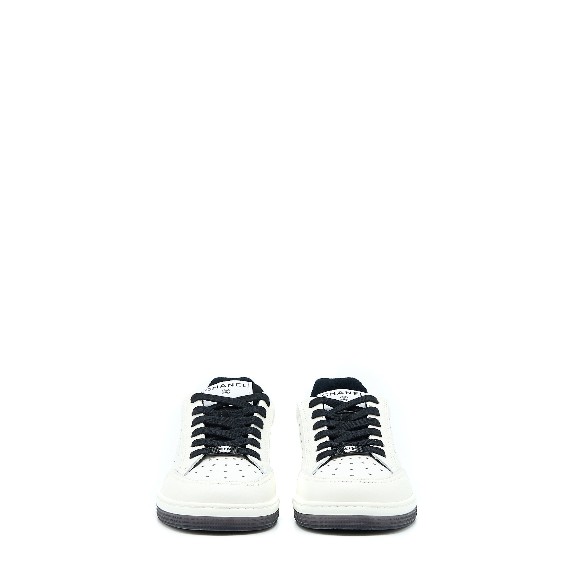 Chanel Size 37.5 Letter/CC Logo Sneaker Calfskin Black/White