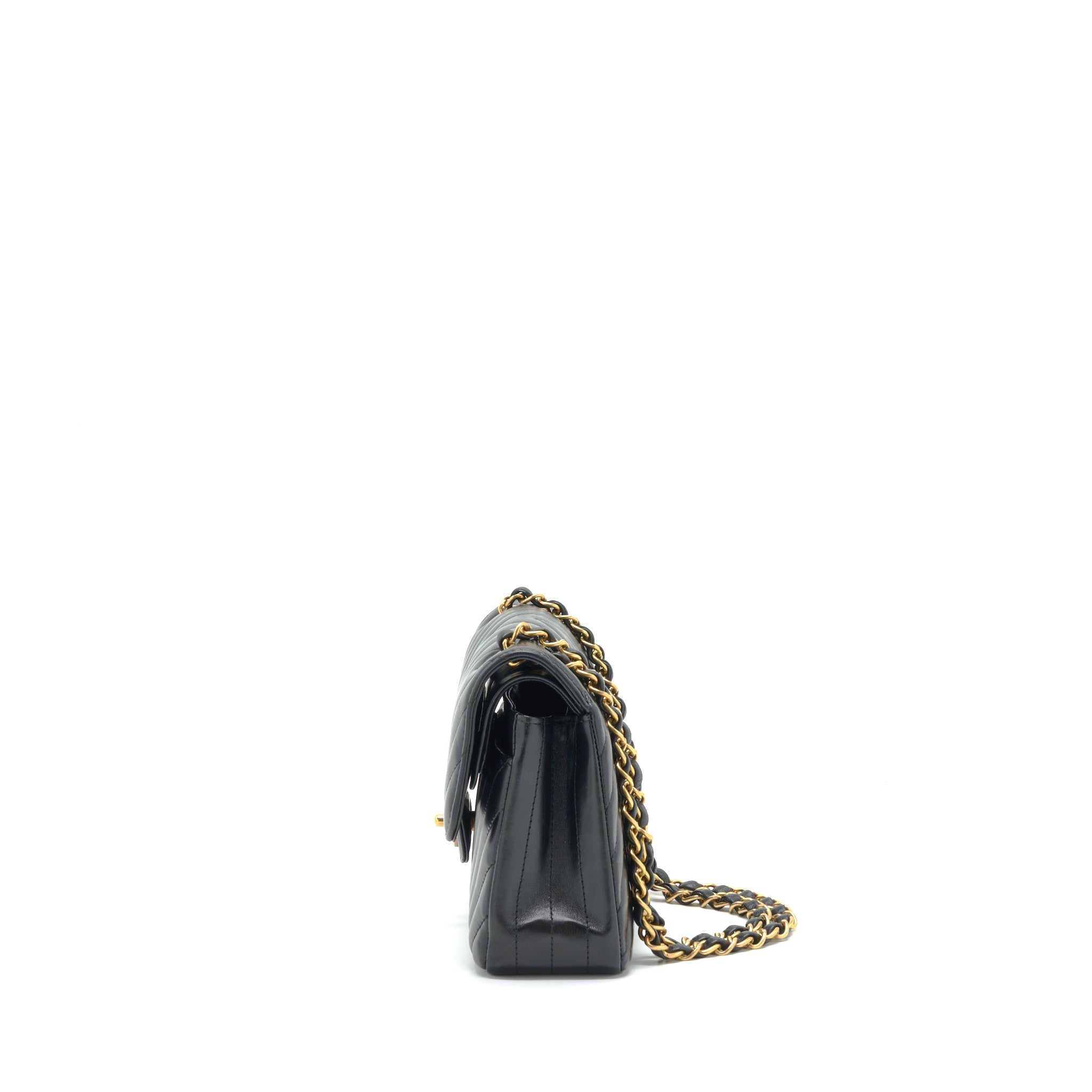 Chanel Small Classic Double Flap Bag Chevron Lambskin Black