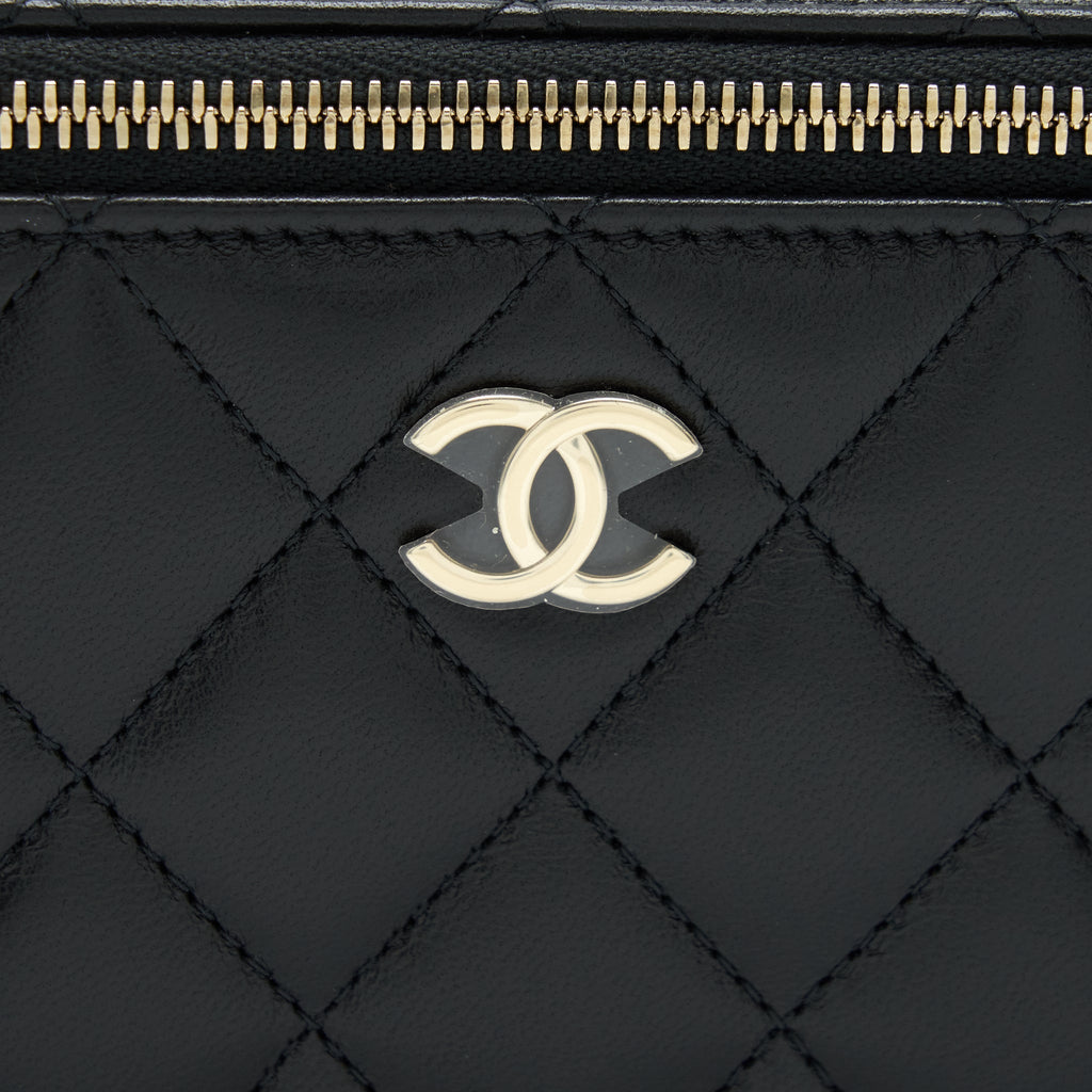 Chanel 22A Mini Top Handle Long Vanity With Chain Lambskin Black L (Microchip)