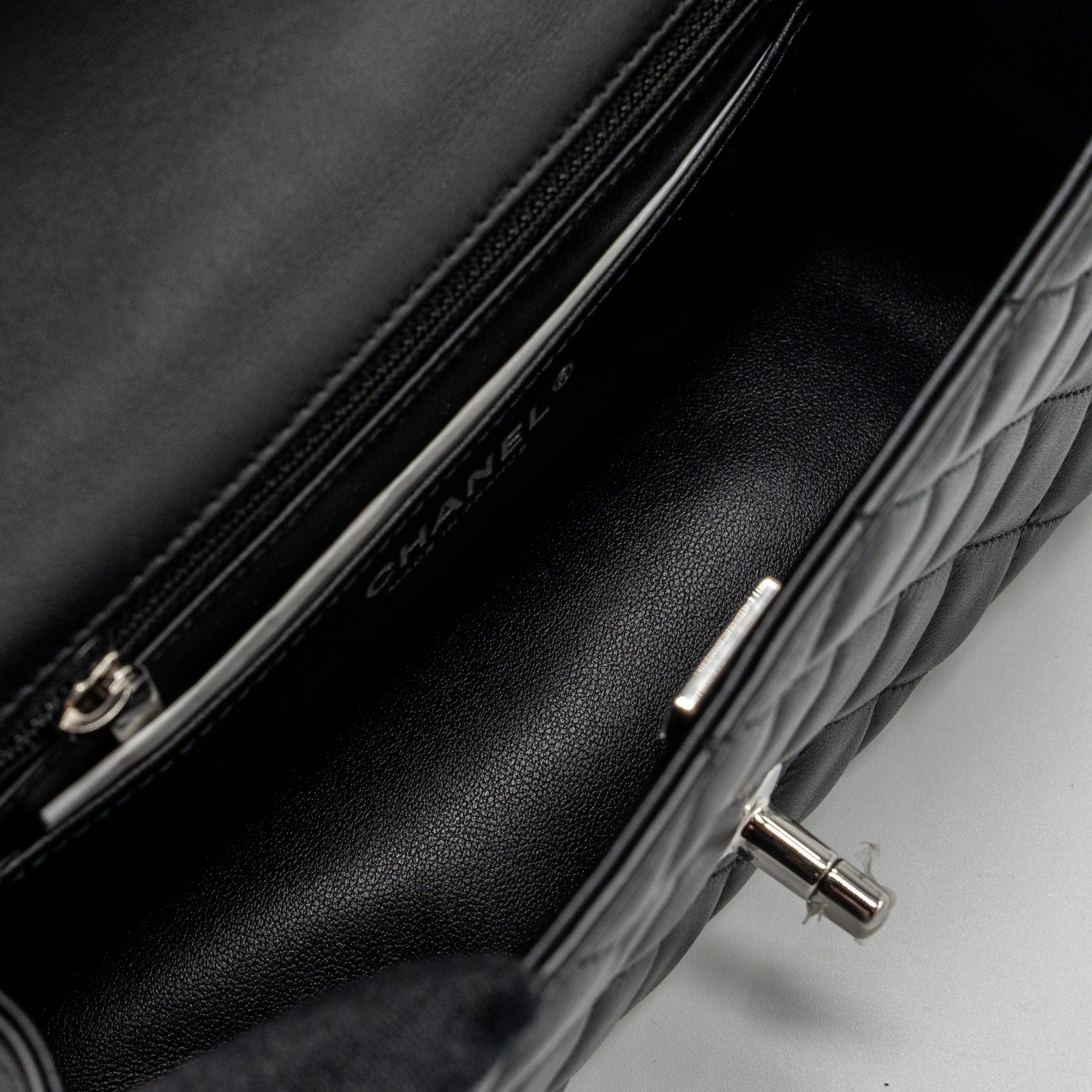 Chanel mini rectangular flap bag lambskin black  (microchip)