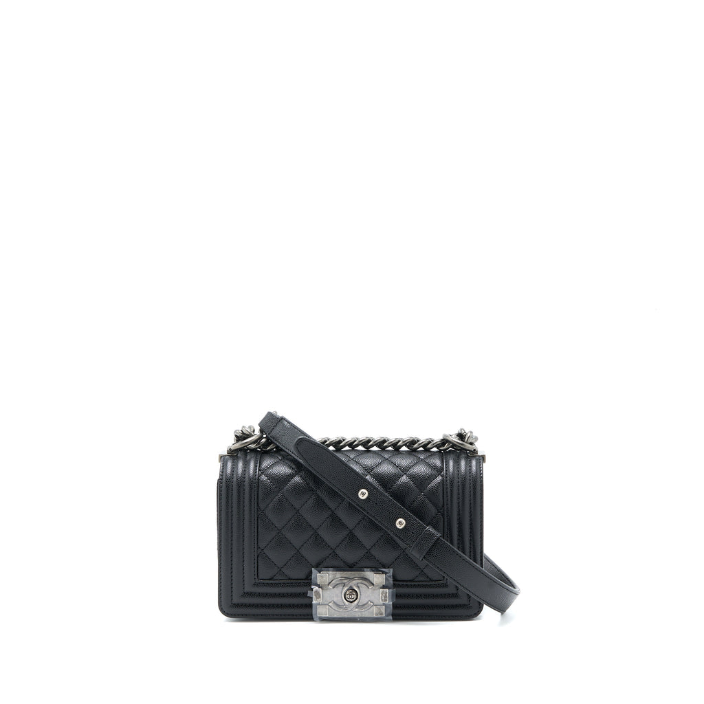 Chanel Small Boy Bag Caviar Black Ruthenium  (Microchip)