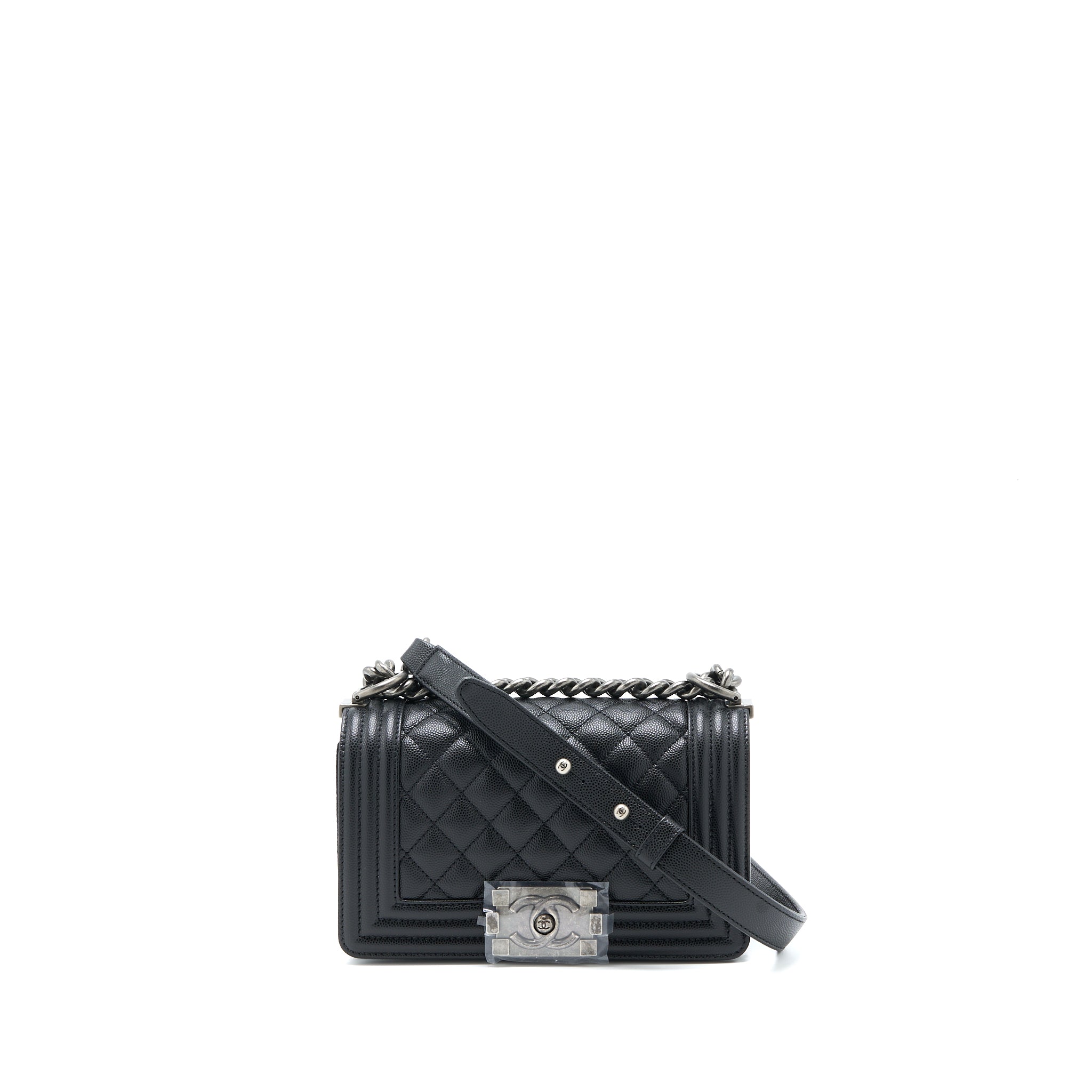 Chanel Small Boy Bag Caviar Black Ruthenium  (Microchip)