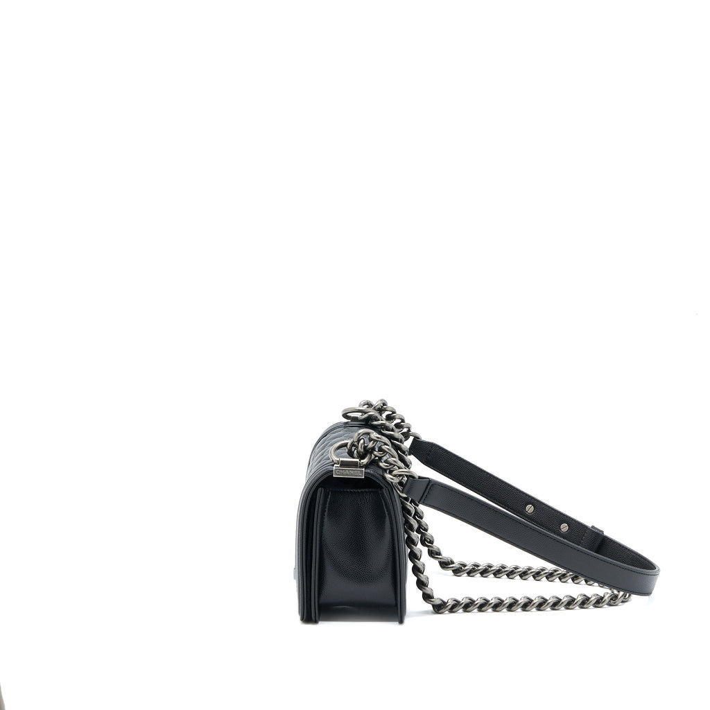 Chanel Small Boy Bag Caviar Black Ruthenium  (Microchip)