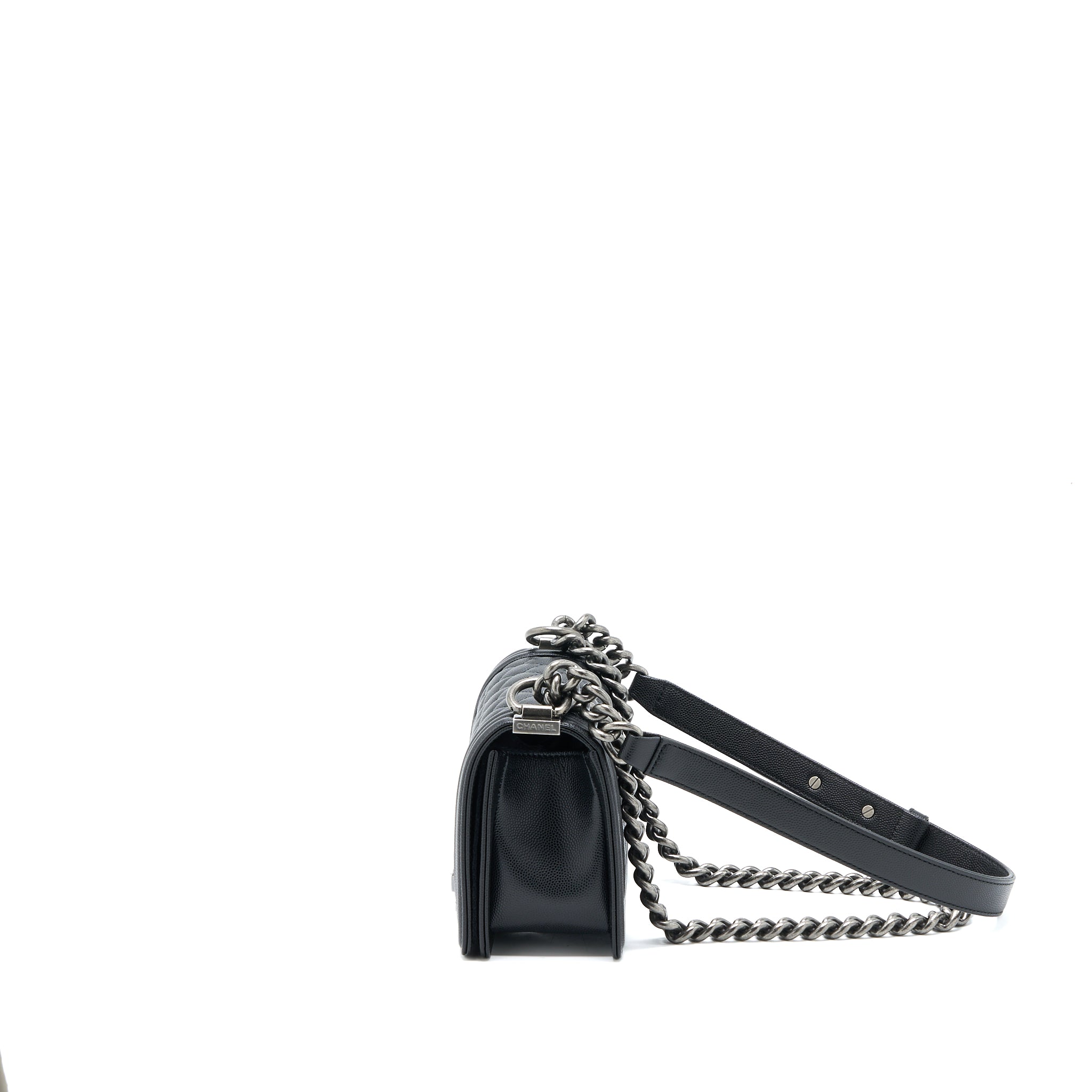 Chanel Small Boy Bag Caviar Black Ruthenium  (Microchip)
