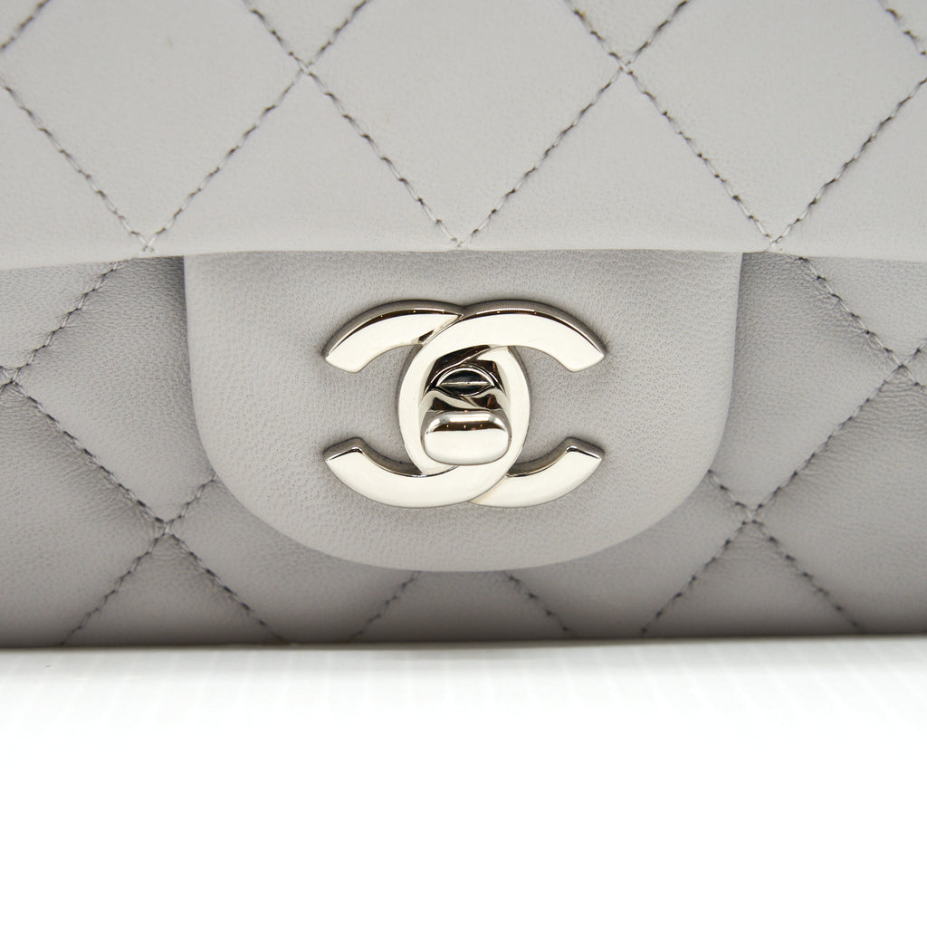Chanel Mini Rectangular Flap Bag Lambskin Light Grey
