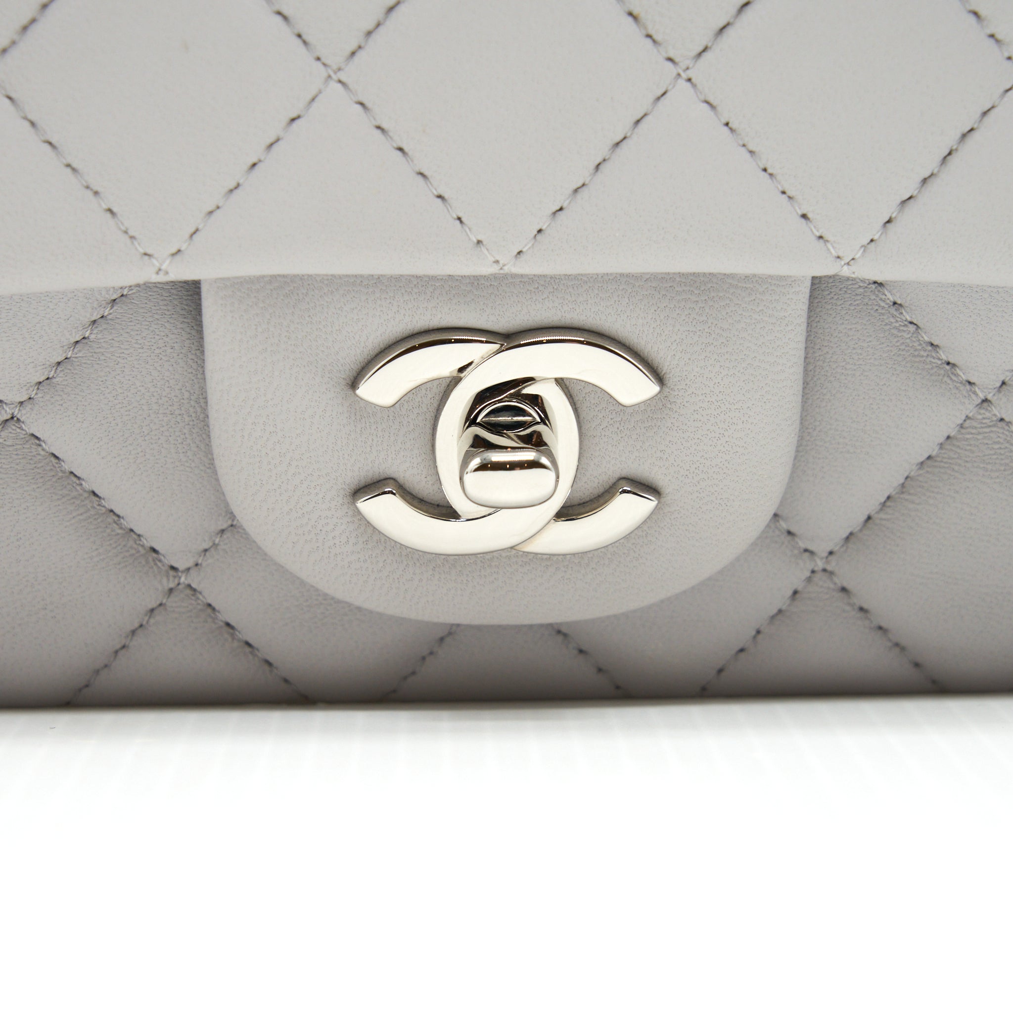 Chanel Mini Rectangular Flap Bag Lambskin Light Grey