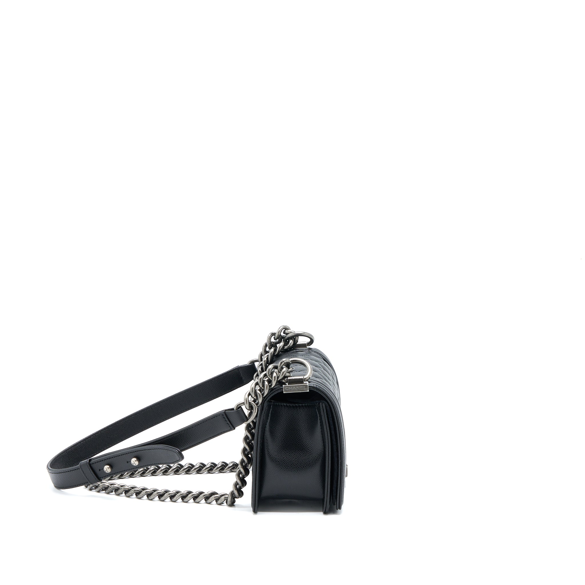 Chanel Small Boy Bag Caviar Black Ruthenium  (Microchip)