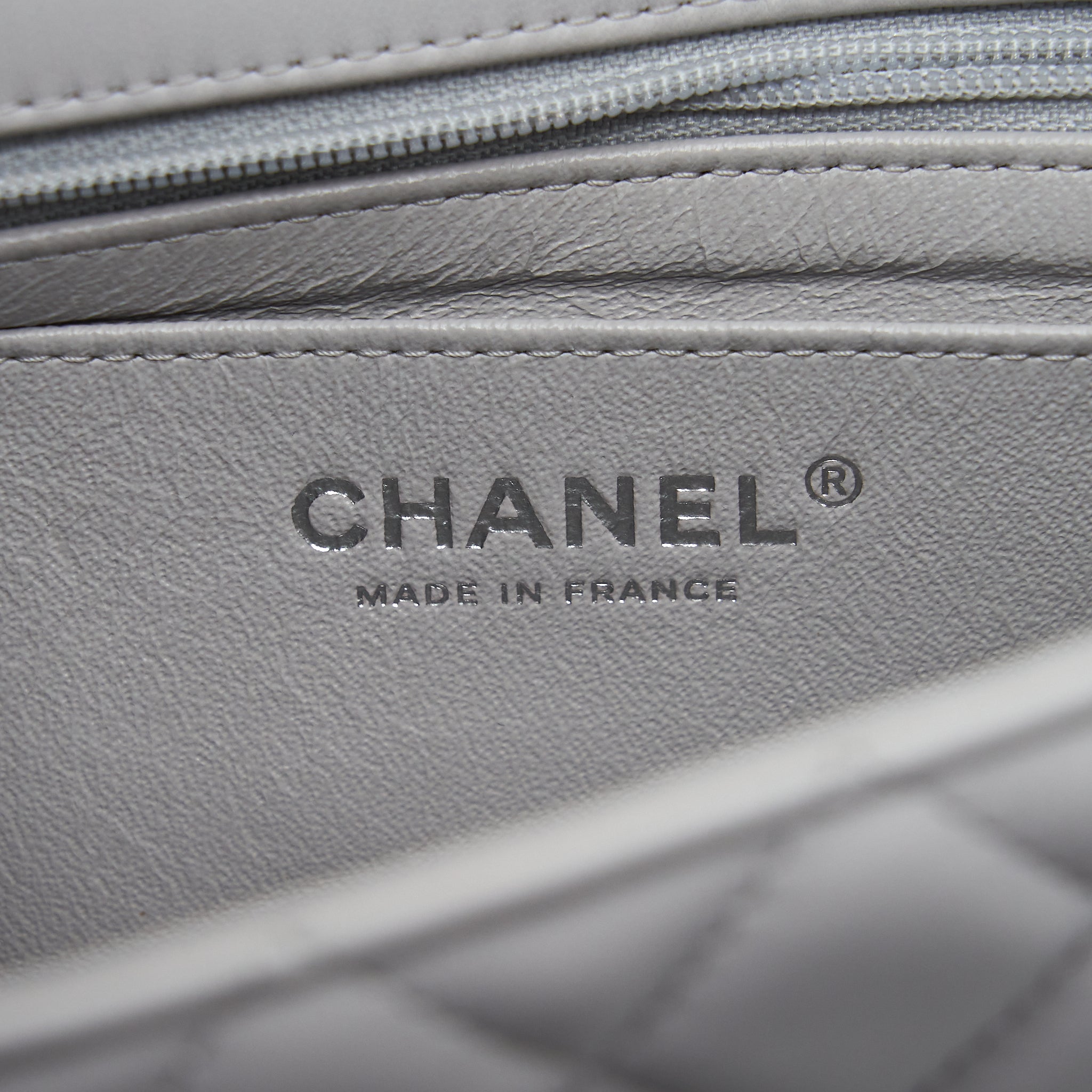 Chanel Mini Rectangular Flap Bag Lambskin Light Grey