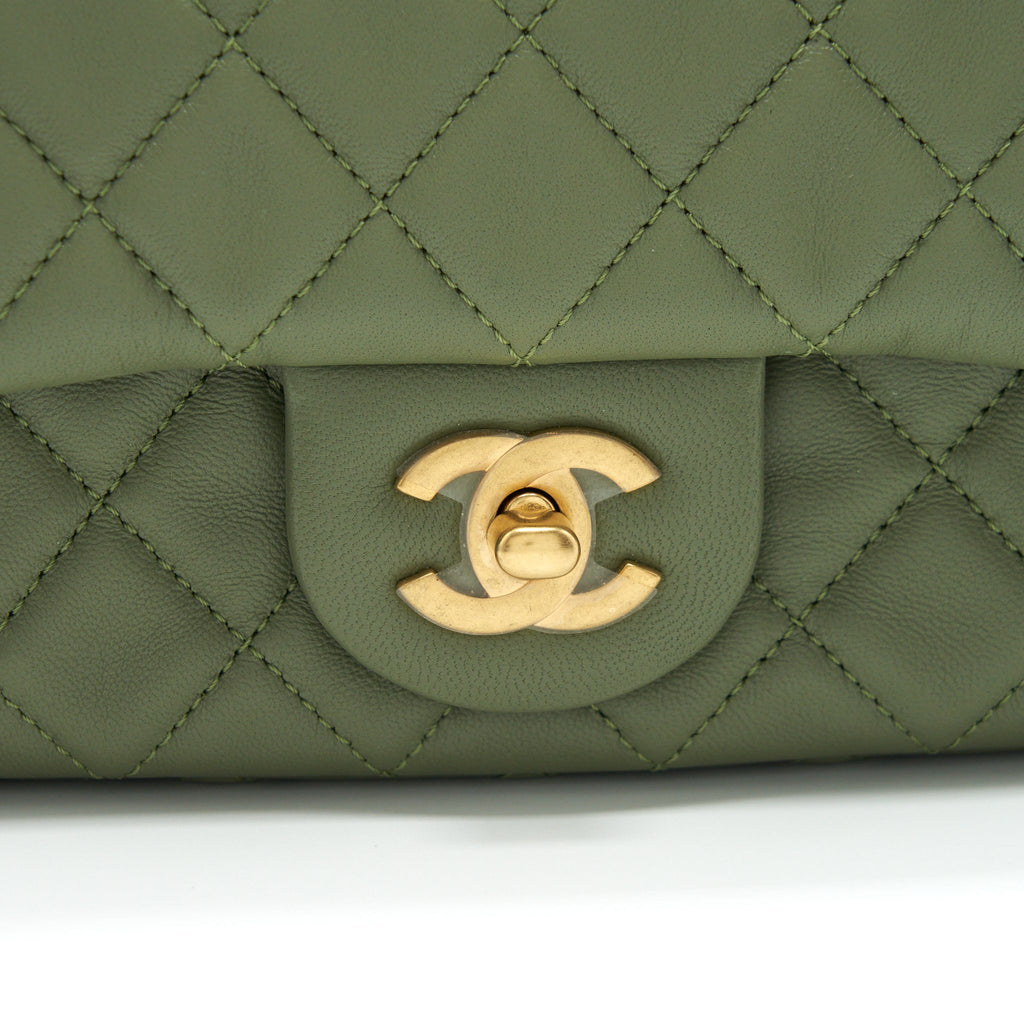 Chanel Pear Crush Mini Rectangular Flap Bag 21B Lambskin Green