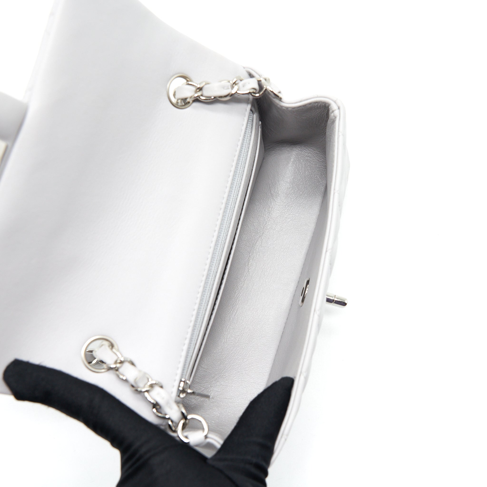 Chanel Mini Rectangular Flap Bag Lambskin Light Grey