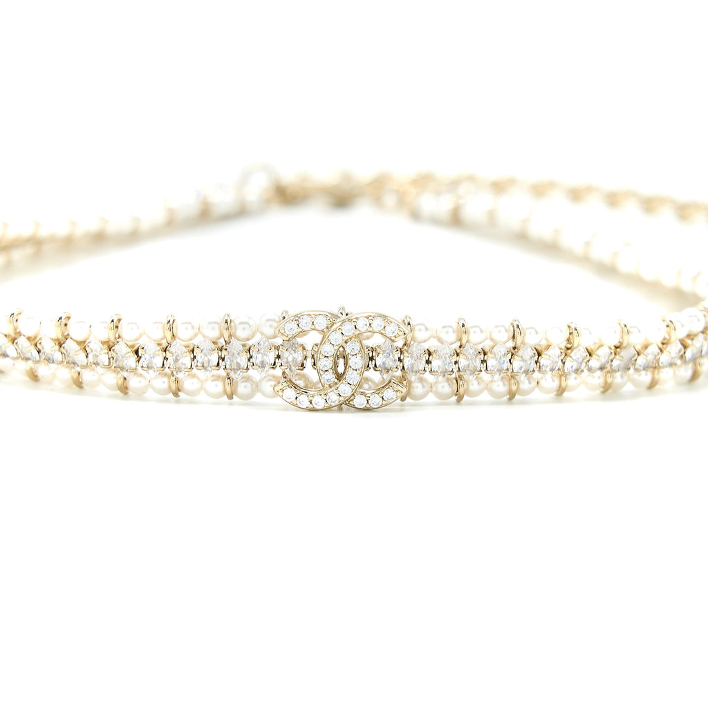Chanel CC Logo Chocker Crystal/Pearl L