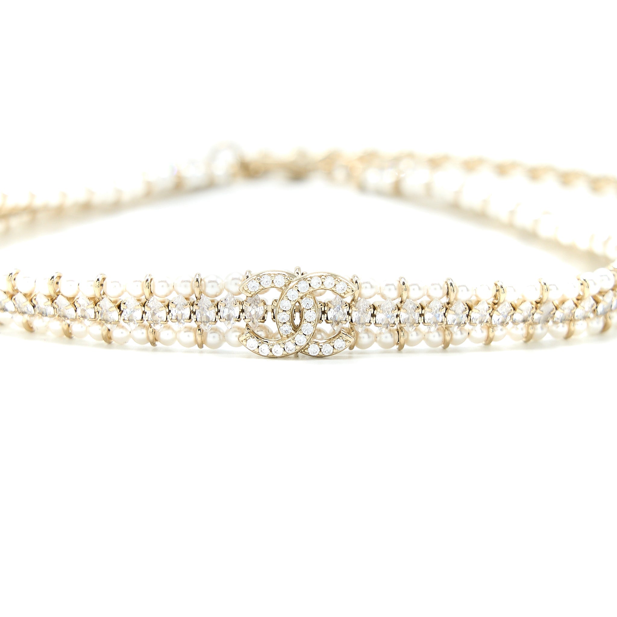 Chanel CC Logo Chocker Crystal/Pearl L