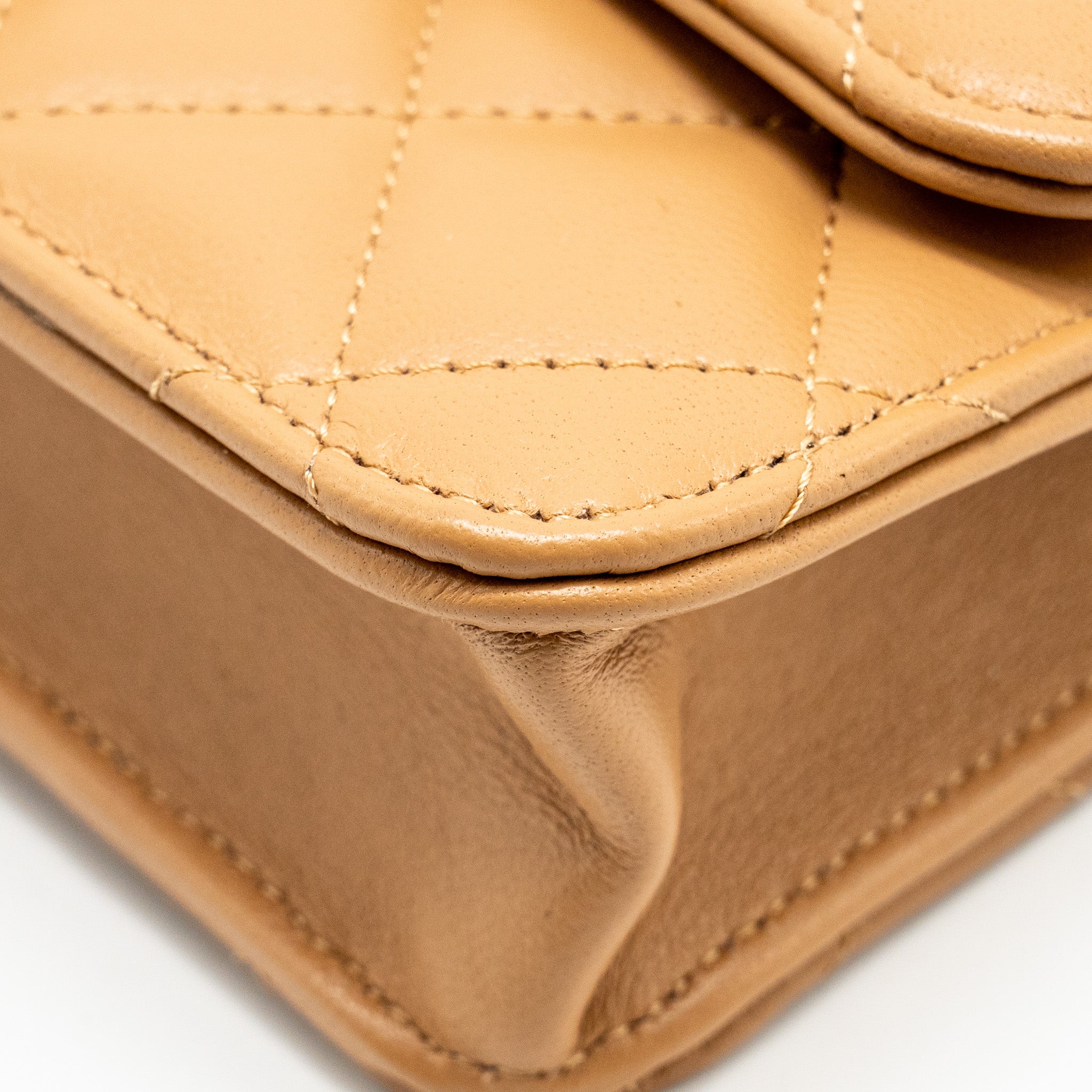Chanel Top Handle Mini Flap Bag Lambskin Caramel L (Microchip)