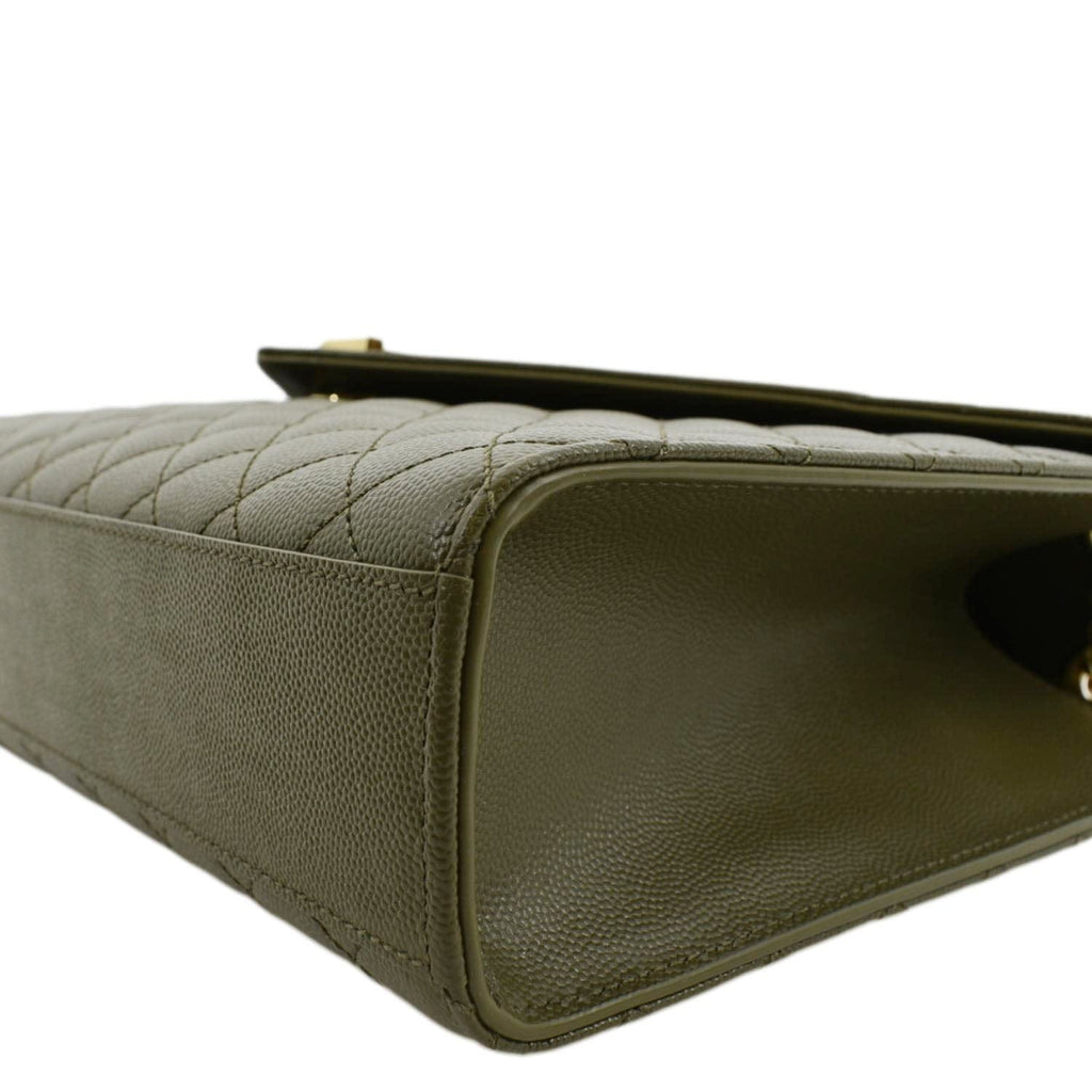 YVES SAINT LAURENT Large Envelope Flap Matelasse Leather Shoulder Bag Khaki Green