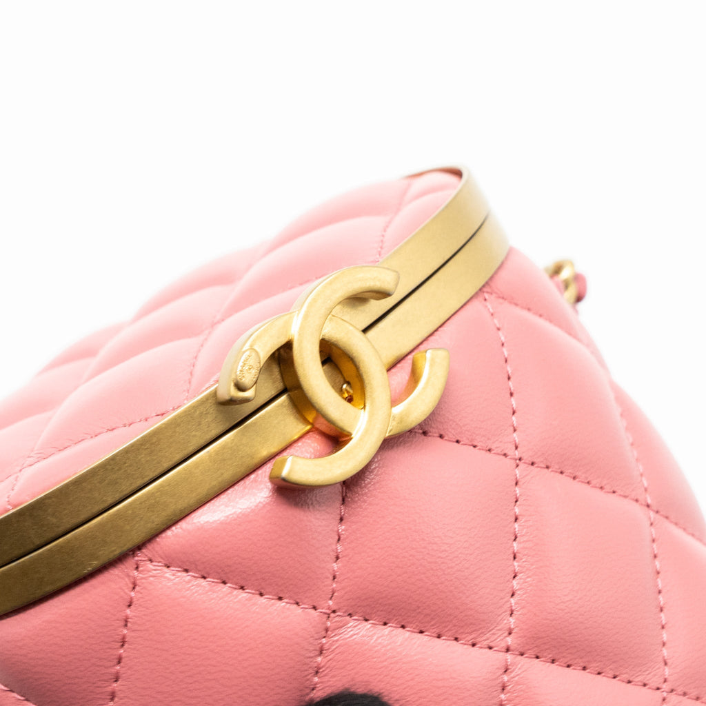 Chanel Round Vanity Case With Chain Lambskin Pink (Microchip)