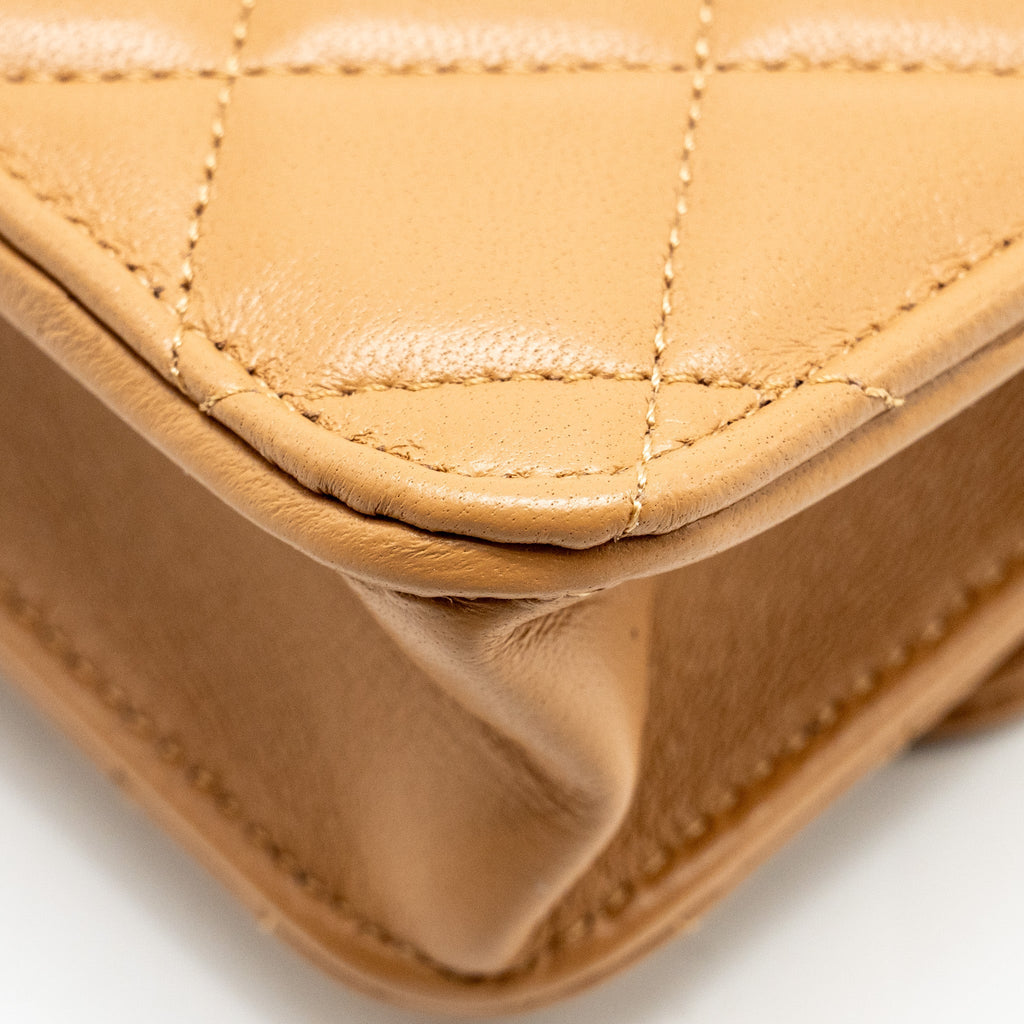 Chanel Top Handle Mini Flap Bag Lambskin Caramel L (Microchip)