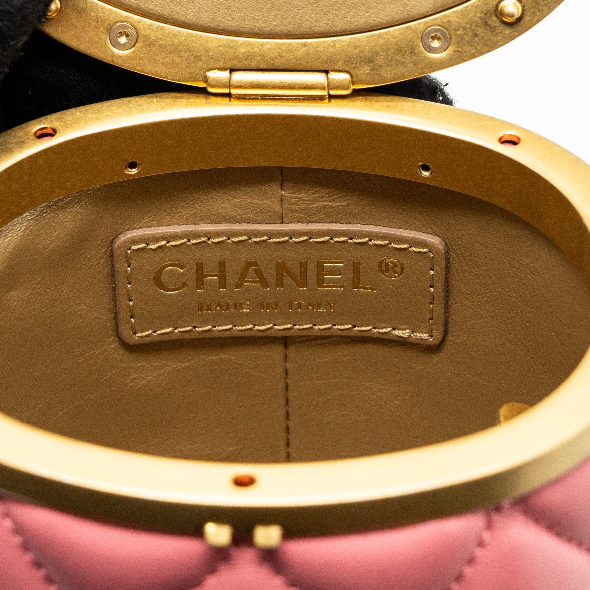 Chanel Round Vanity Case With Chain Lambskin Pink (Microchip)