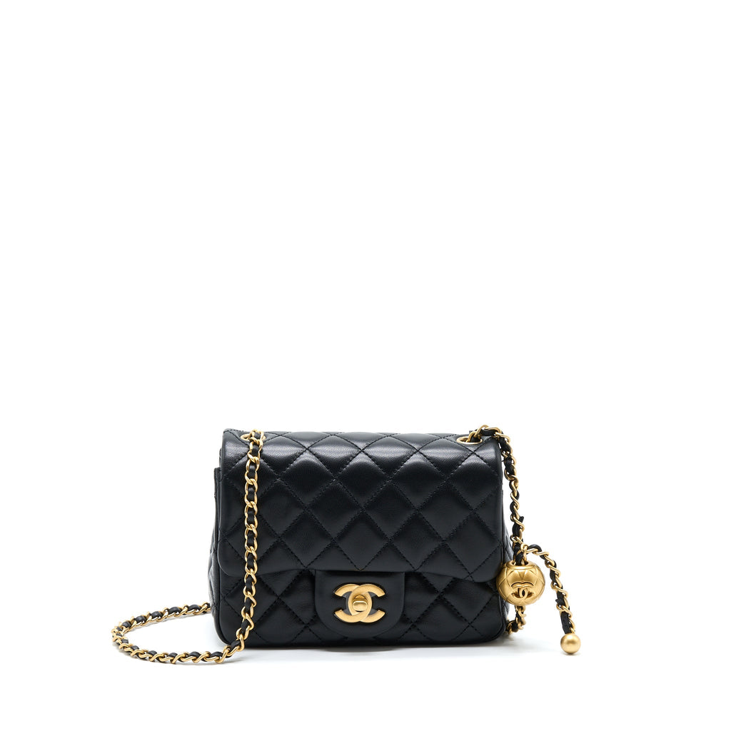 Chanel Pearl Crush Mini Square Flap Bag Lambskin Black