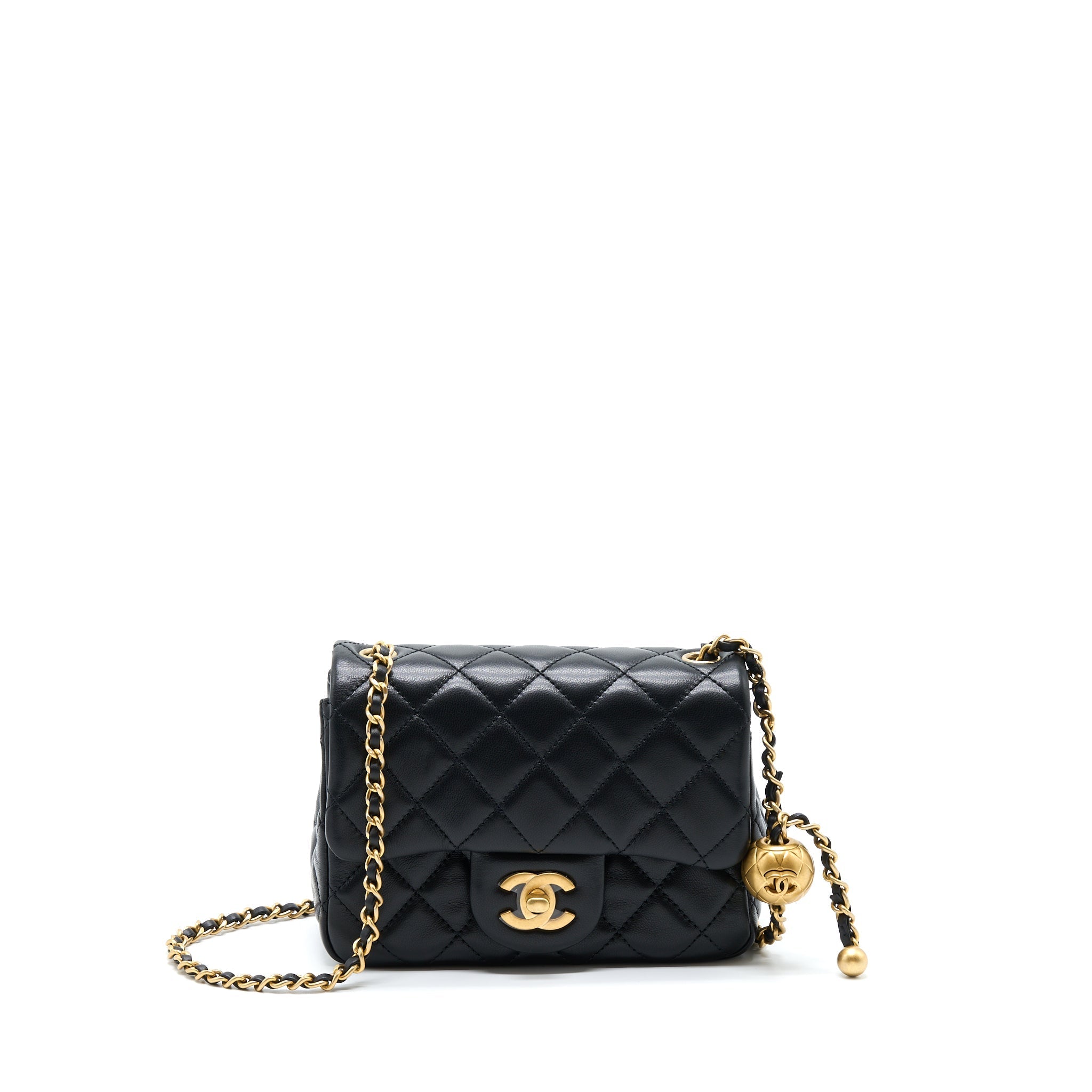 Chanel Pearl Crush Mini Square Flap Bag Lambskin Black