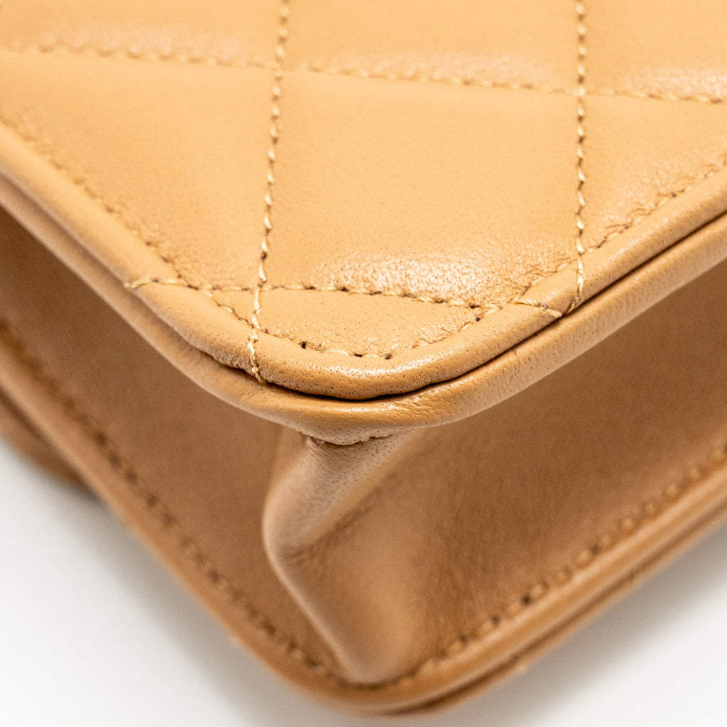 Chanel Top Handle Mini Flap Bag Lambskin Caramel L (Microchip)