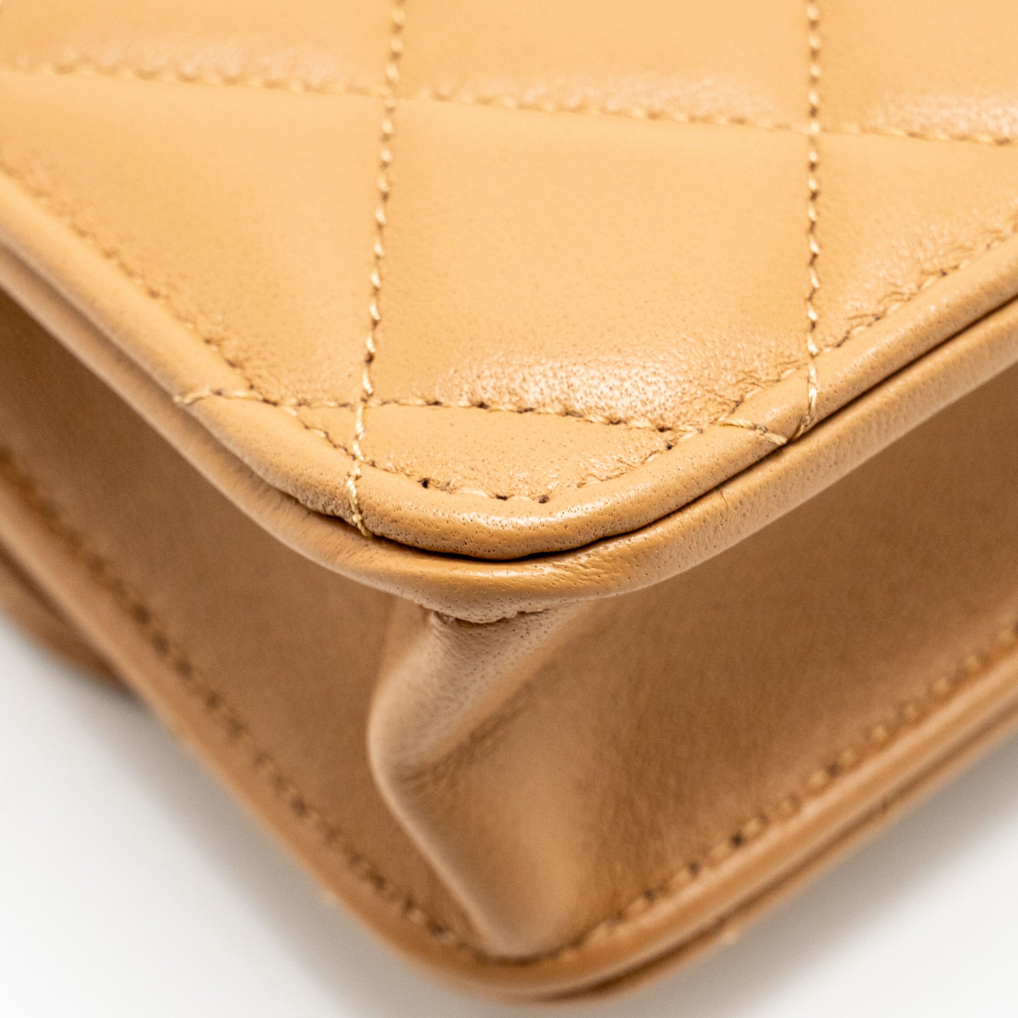 Chanel Top Handle Mini Flap Bag Lambskin Caramel L (Microchip)