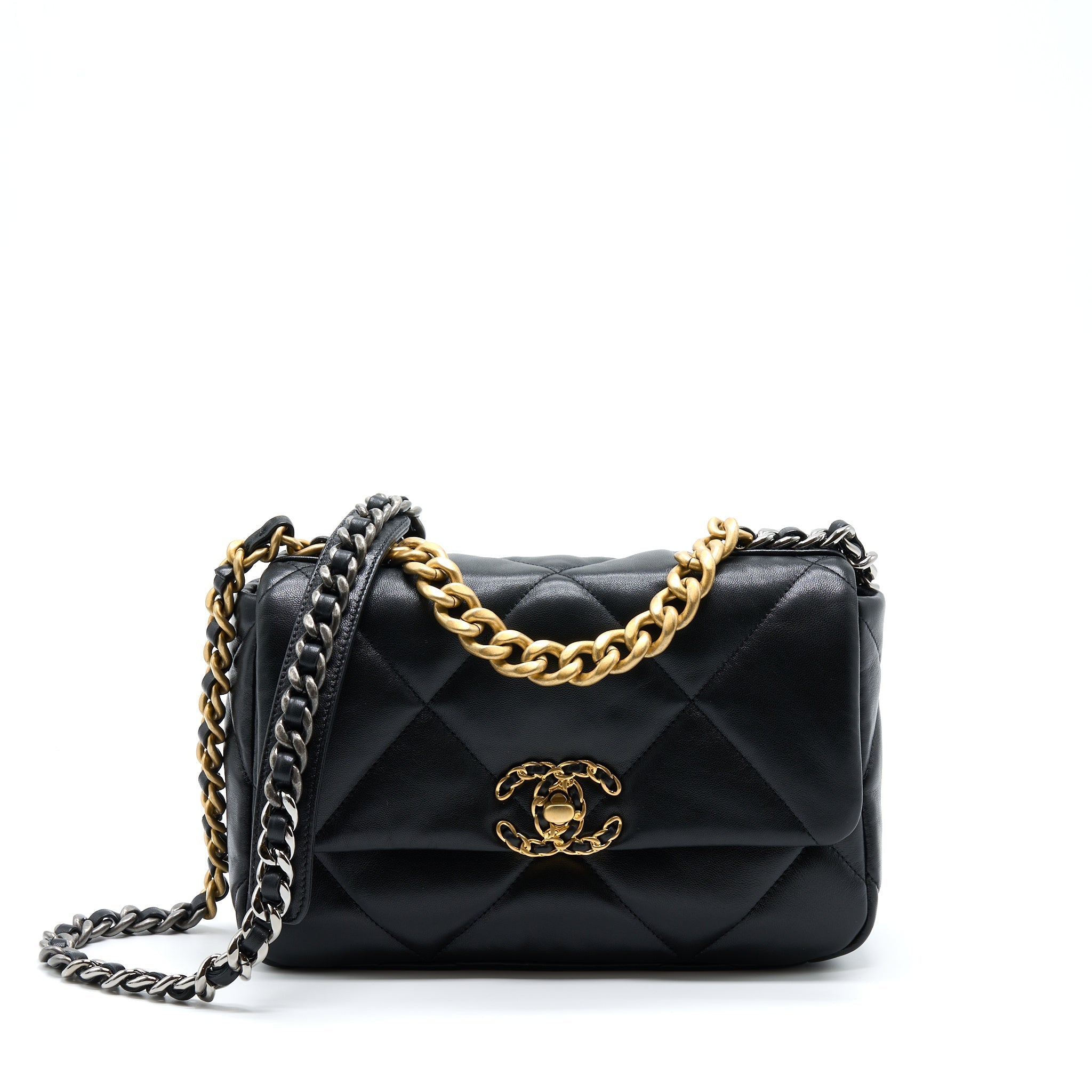 Chanel Small 19 Bag Lambskin Black With Multicolour Hardware