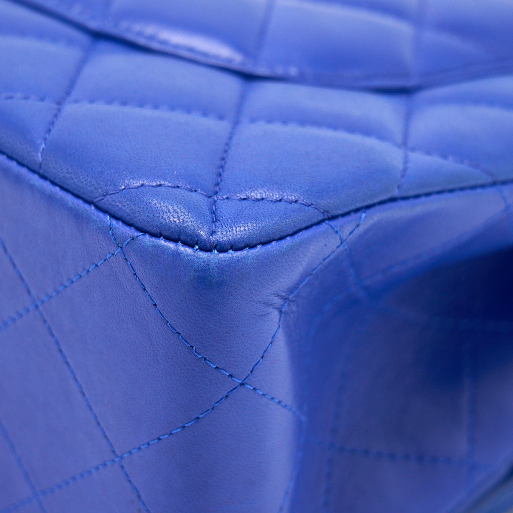 Chanel Jumbo Classic Double Flap Bag Lambskin Blue Brushed