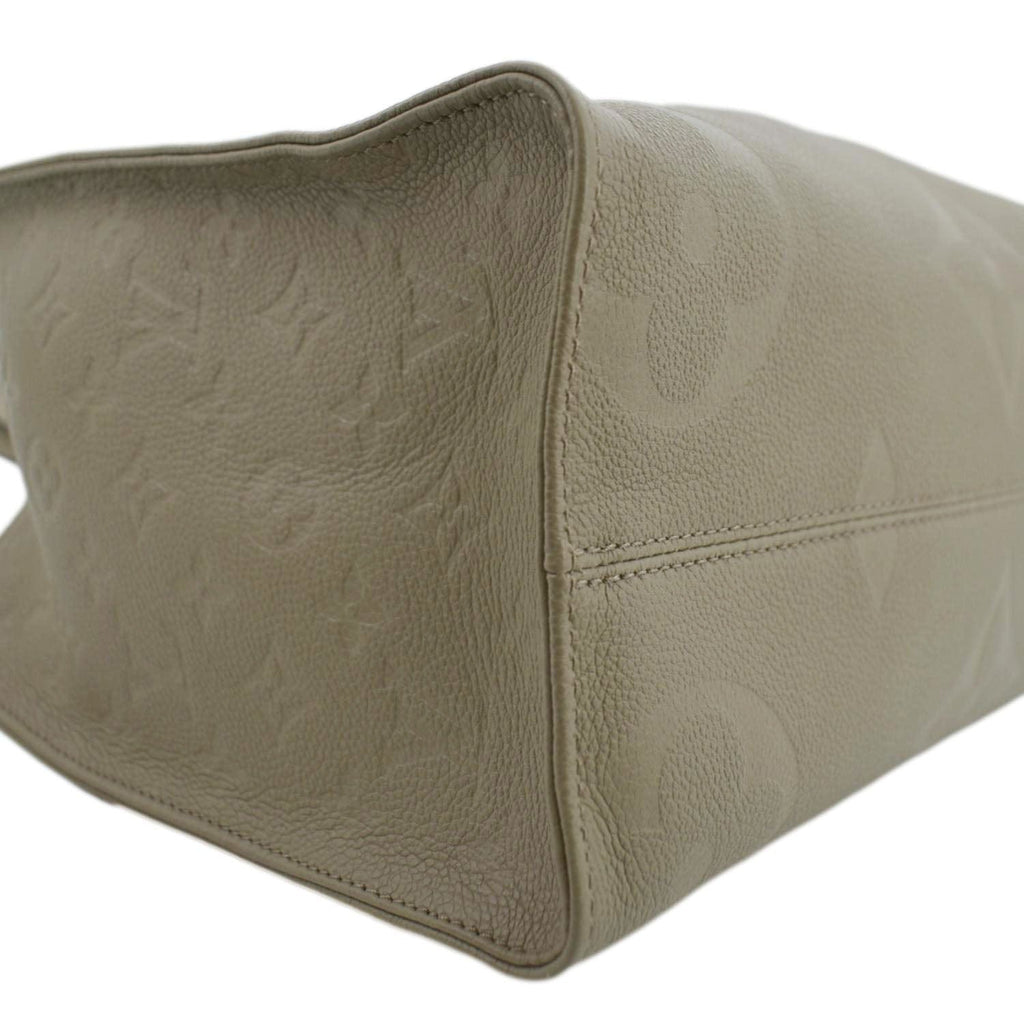LOUIS VUITTON Onthego MM Giant Monogram Empreinte Leather Tote Shoulder Bag Tourterelle Beige
